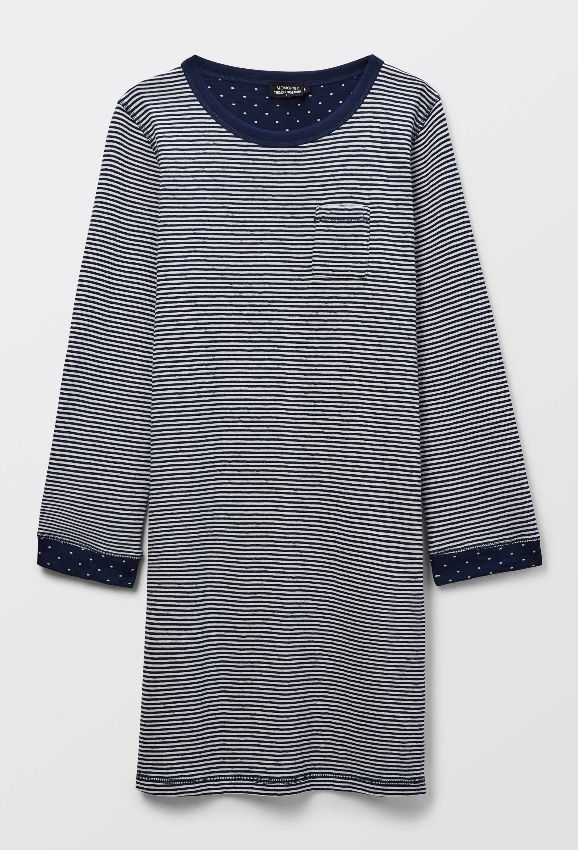 Chemise de nuit &agrave; pois et rayures en coton double face BIO, Bleu fonc&eacute;, large image number 2