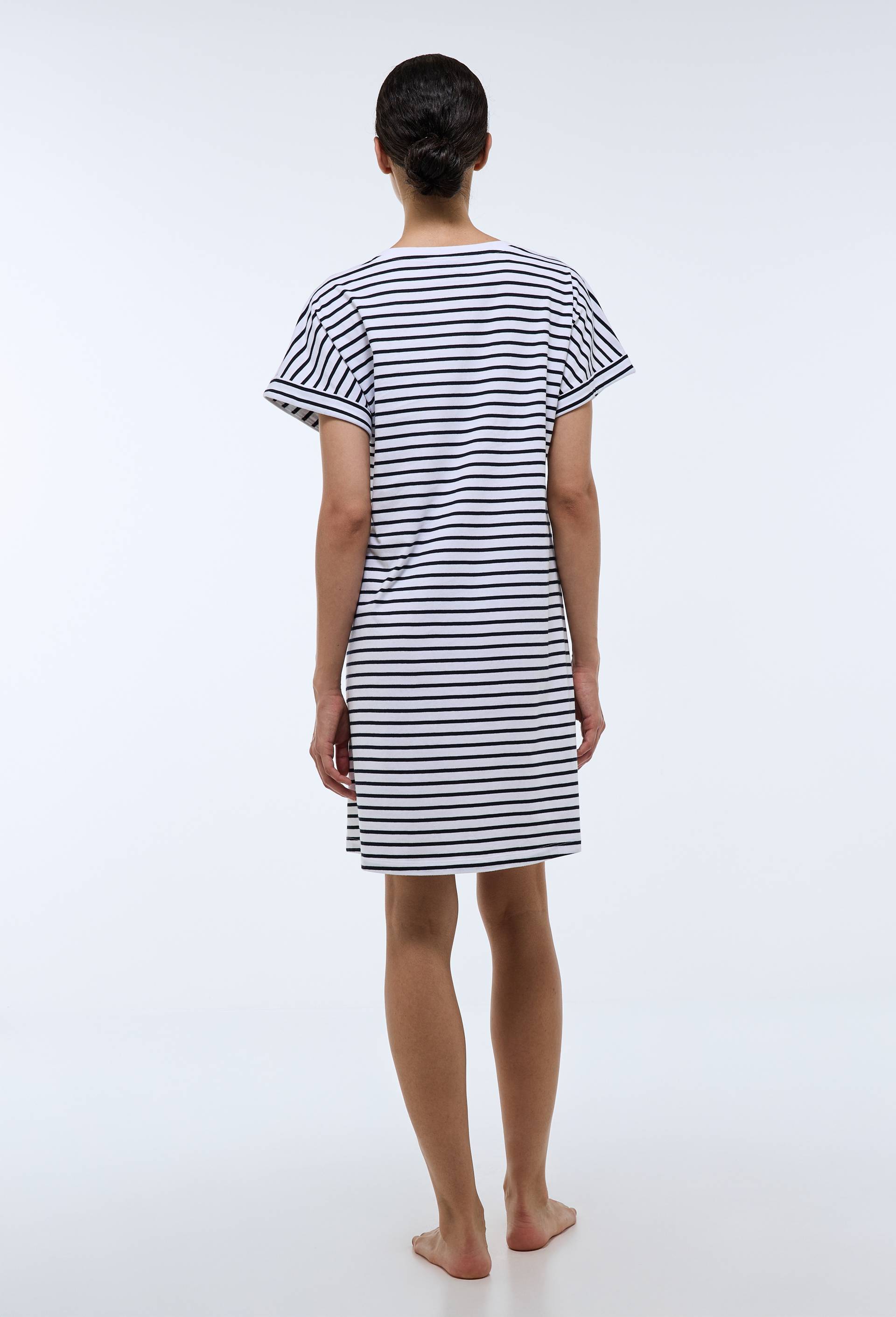 Chemise de nuit manches courtes rayée en coton BIO GOTS, Blanc, large image number 1.0