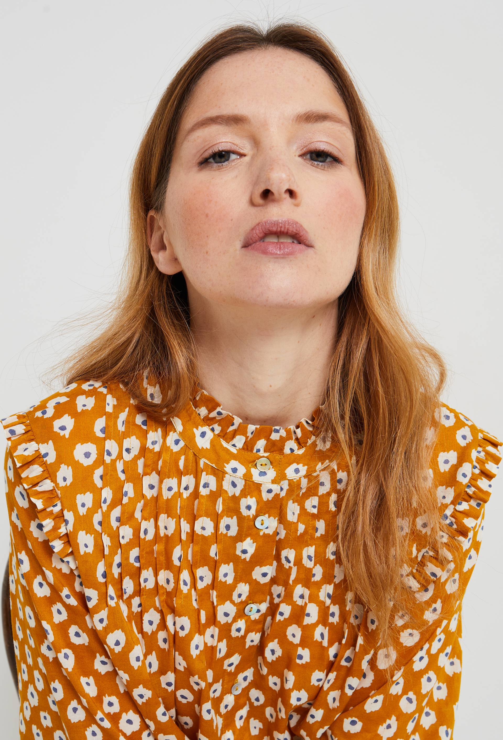 Blouse manches longues imprimée en coton BIO, certifié GOTS, Brun clair, large image number 0