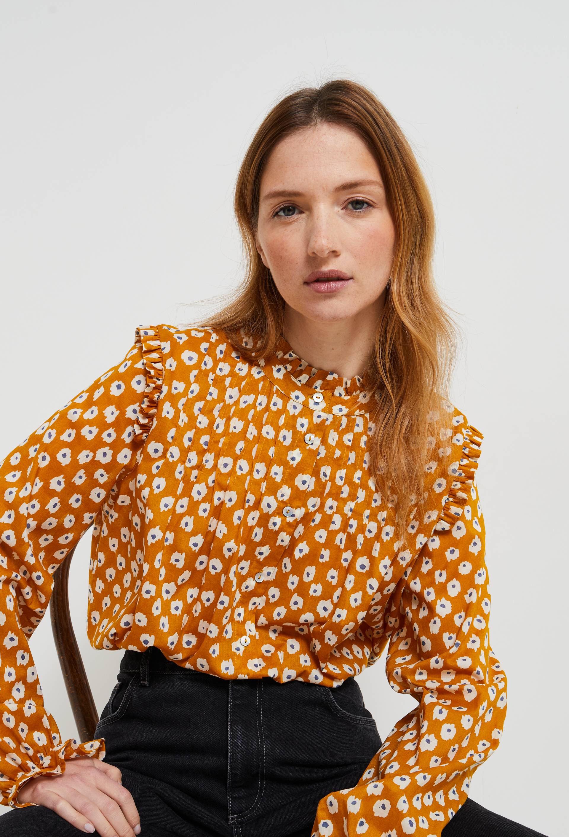 Blouse manches longues imprimée en coton BIO, certifié GOTS, Brun clair, large image number 1.0