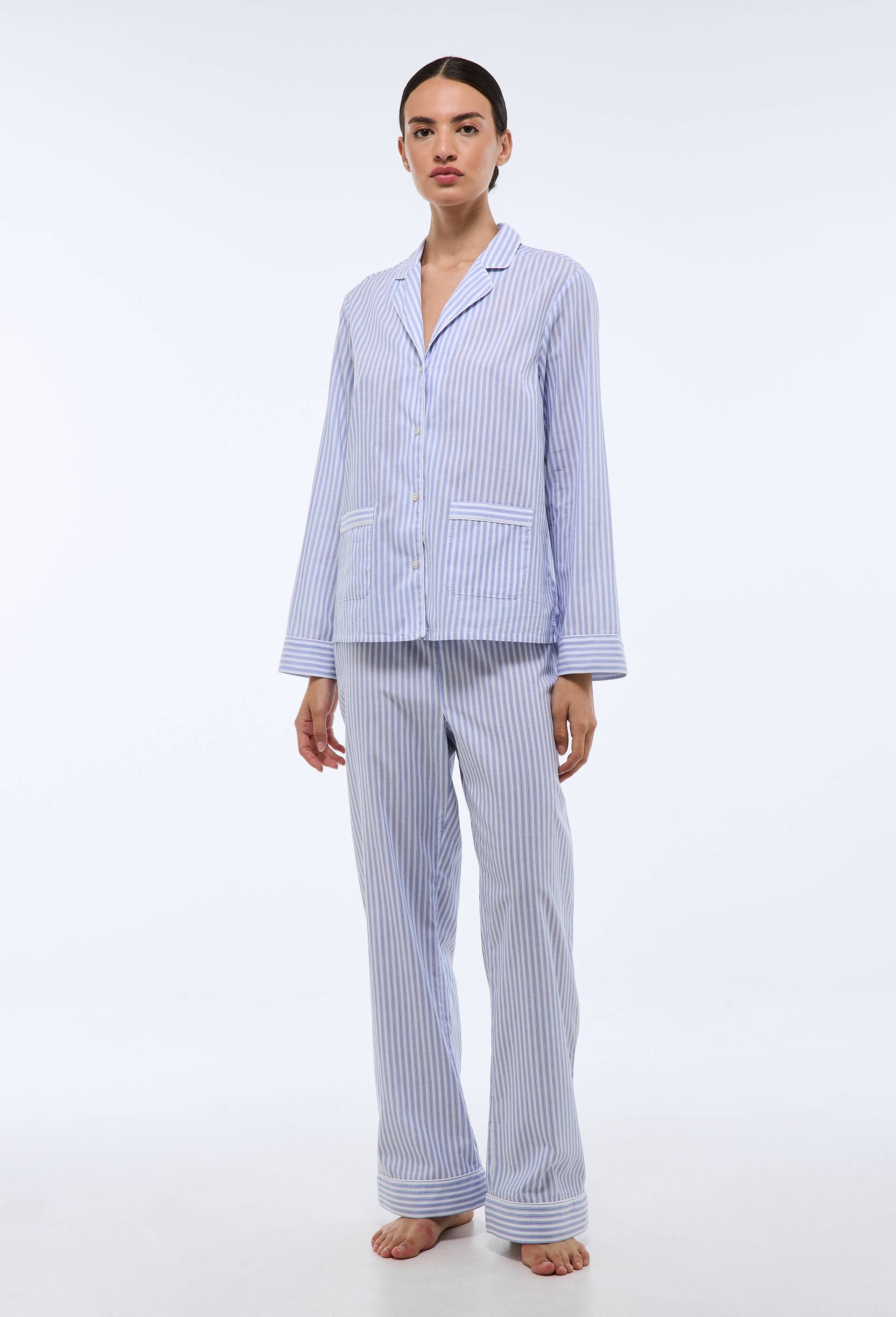 Pyjama long rayé en coton BIO GOTS BLEU CLAIR pour femme MONOPRIX