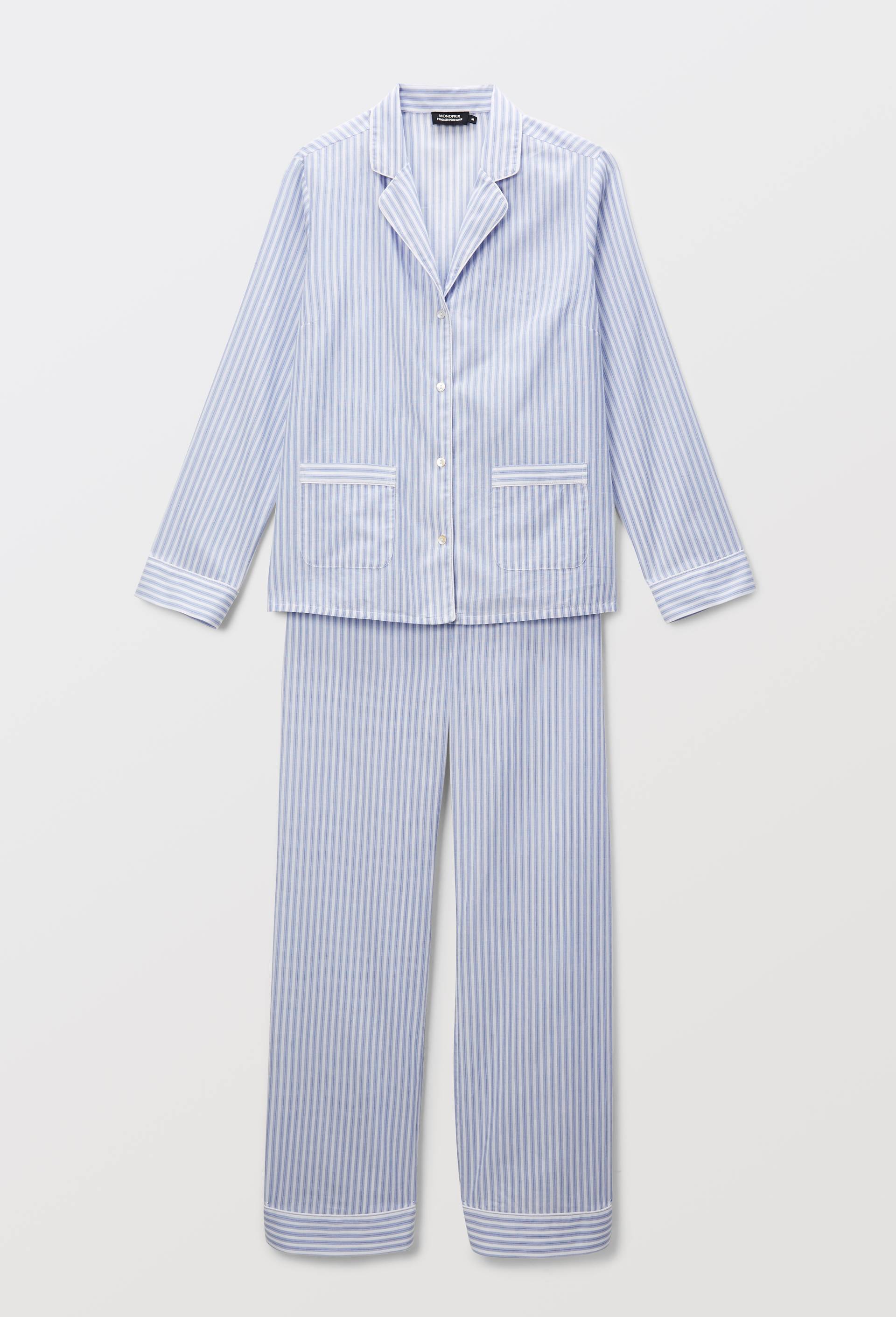 Pyjama long ray&eacute; en coton BIO GOTS, Bleu clair, large image number 2