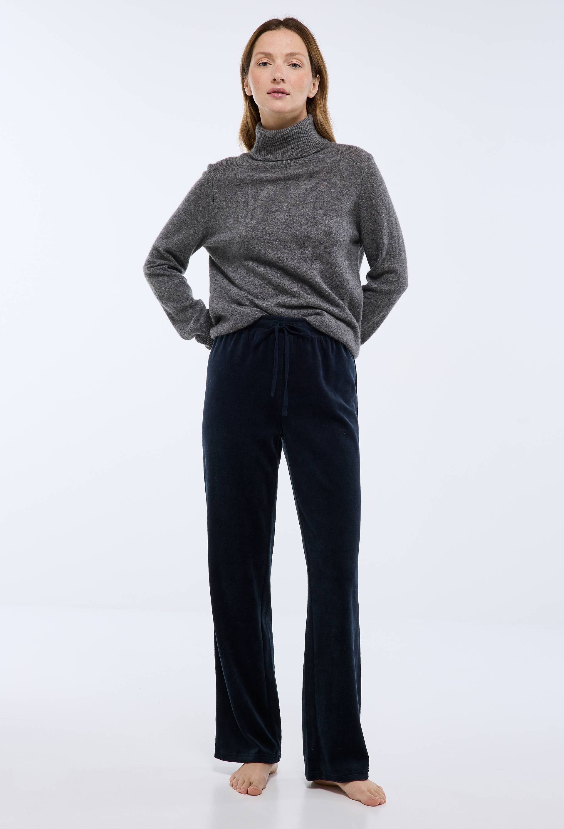 Pantalon droit en velours, Bleu fonc&eacute;, large image number 0