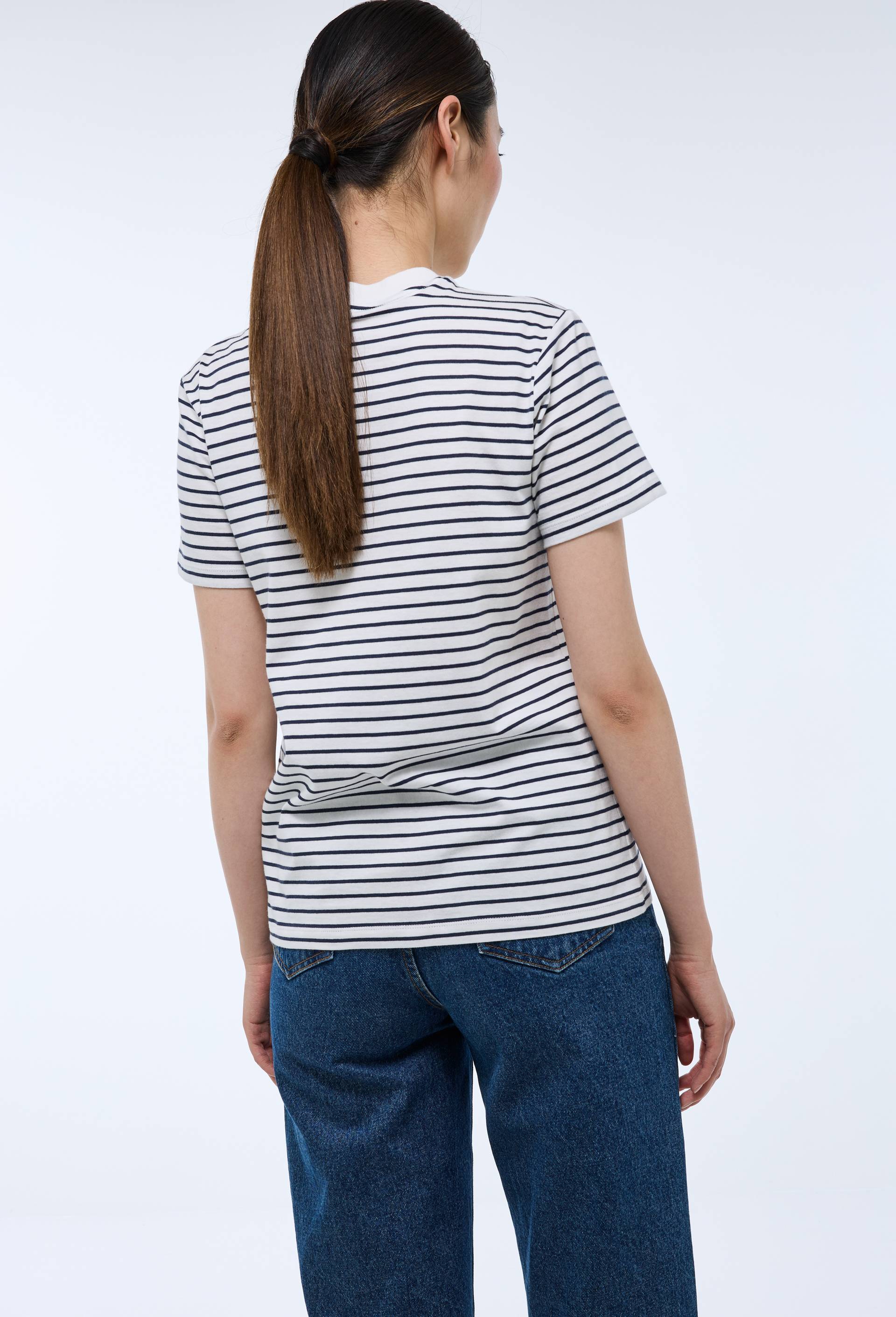 T-shirt manches courtes ray&eacute; en coton BIO GOTS, Ecru, large image number 1