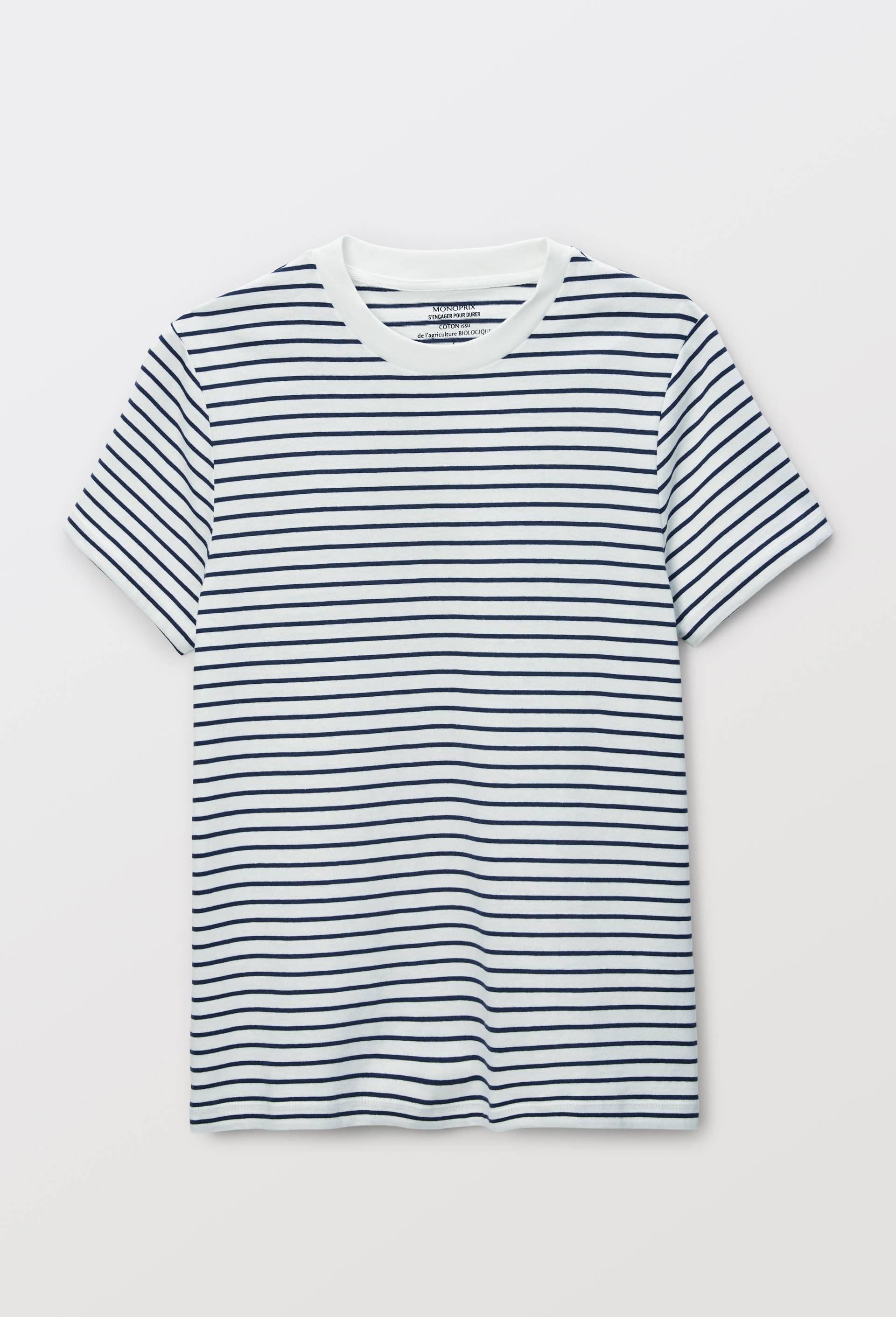 T-shirt manches courtes ray&eacute; en coton BIO GOTS, Ecru, large image number 2