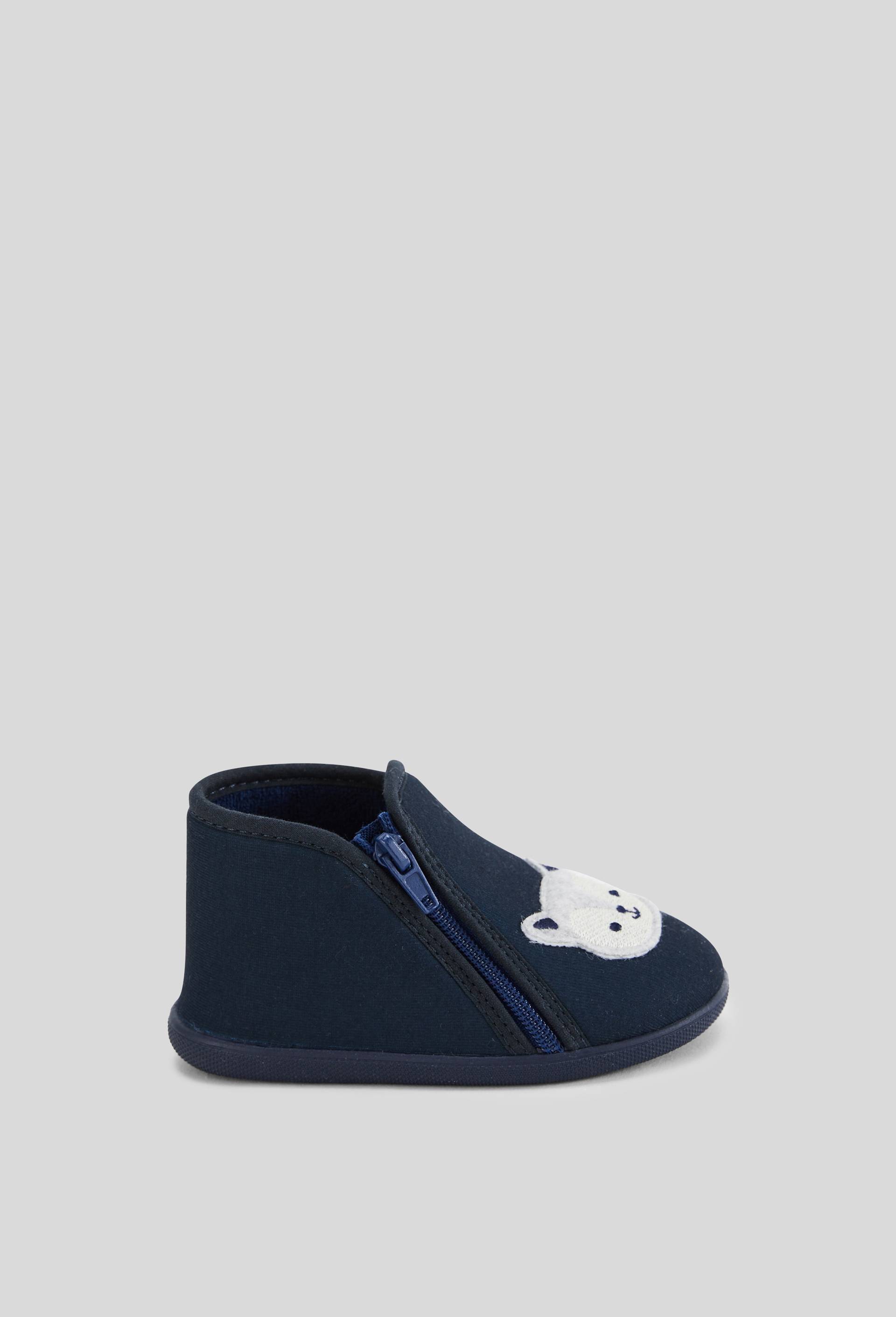 Chaussons brod&eacute;s, Bleu fonc&eacute;, large image number 0