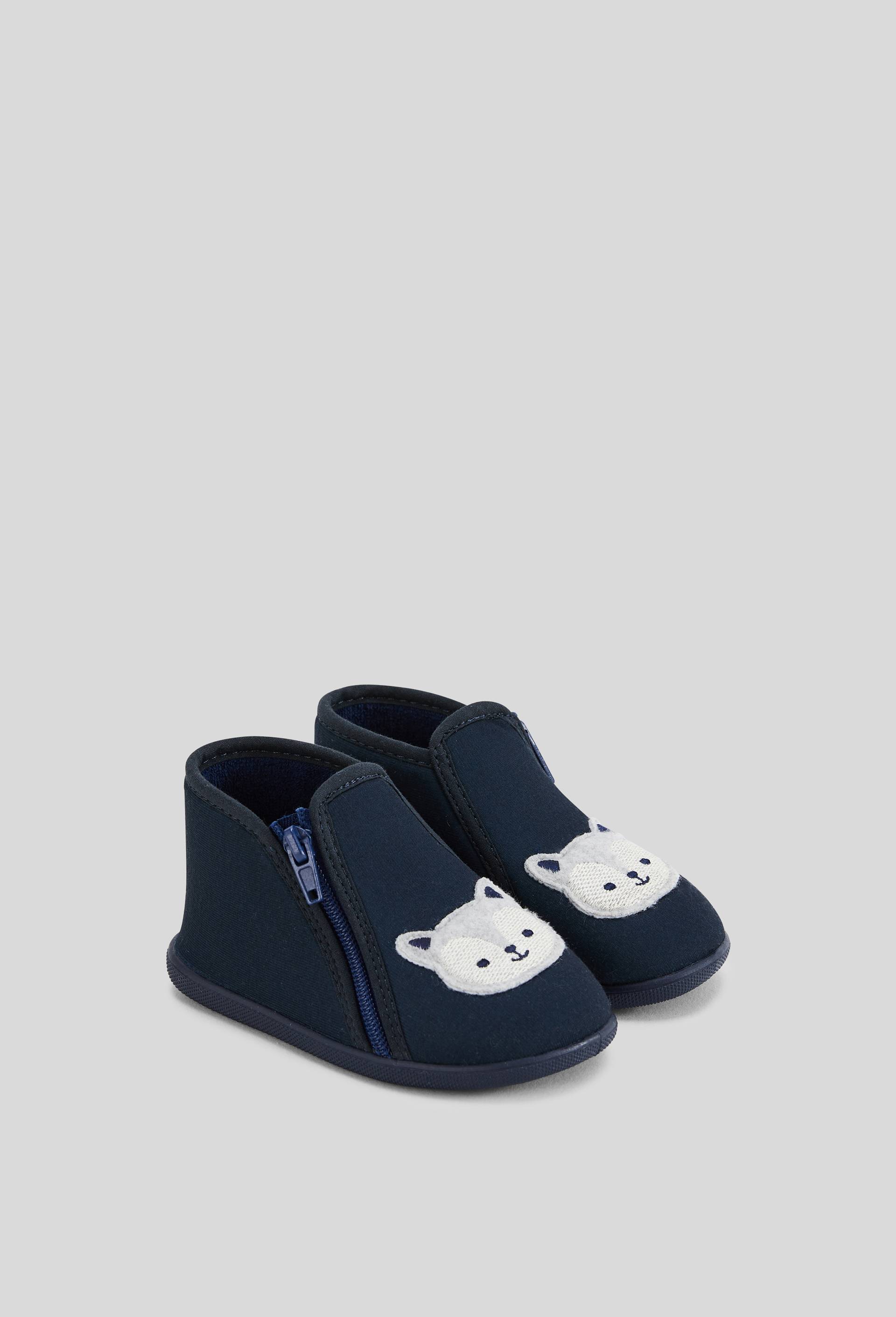Chaussons brod&eacute;s, Bleu fonc&eacute;, large image number 1