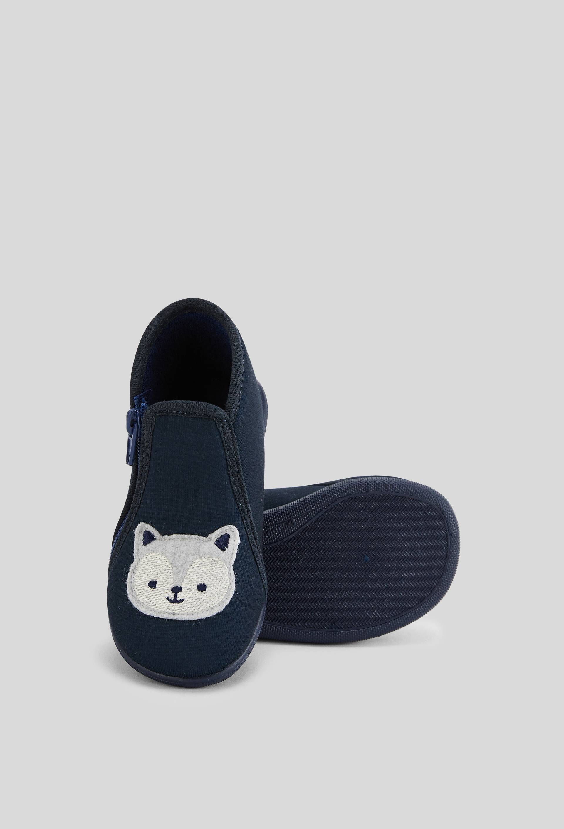 Chaussons brod&eacute;s, Bleu fonc&eacute;, large image number 2