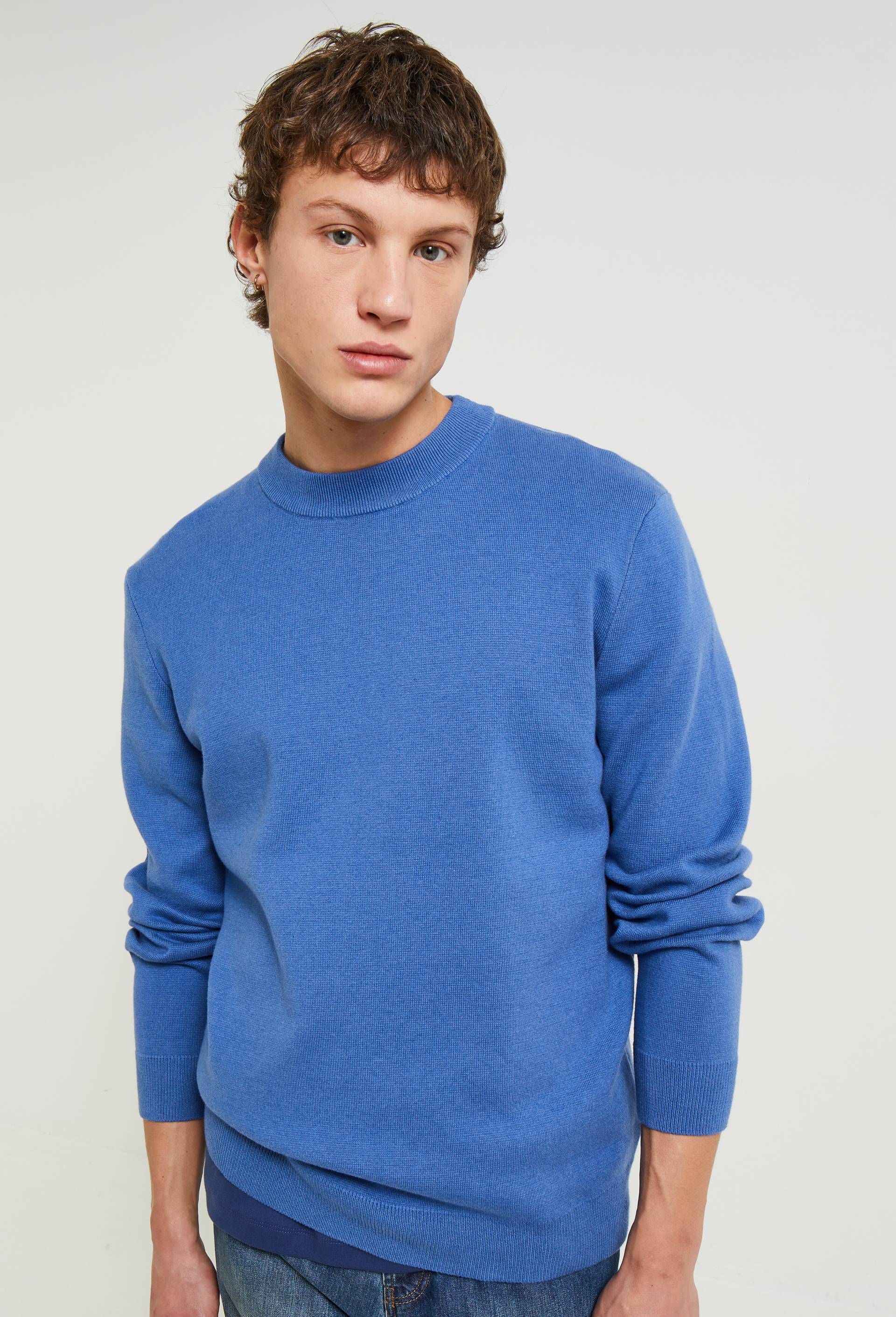 Pull col rond en m&eacute;lange coton et cachemire, Bleu, large image number 0.0