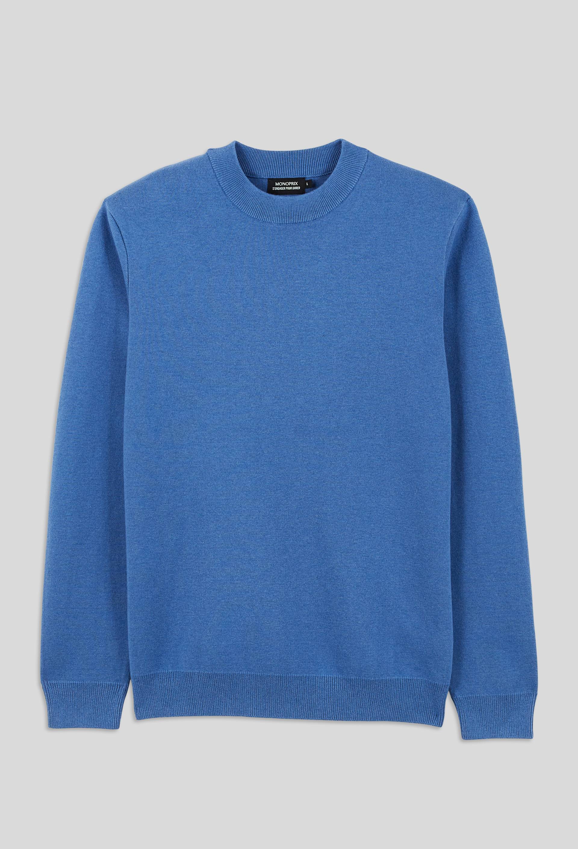 Pull col rond en m&eacute;lange coton et cachemire, Bleu, large image number 2.0