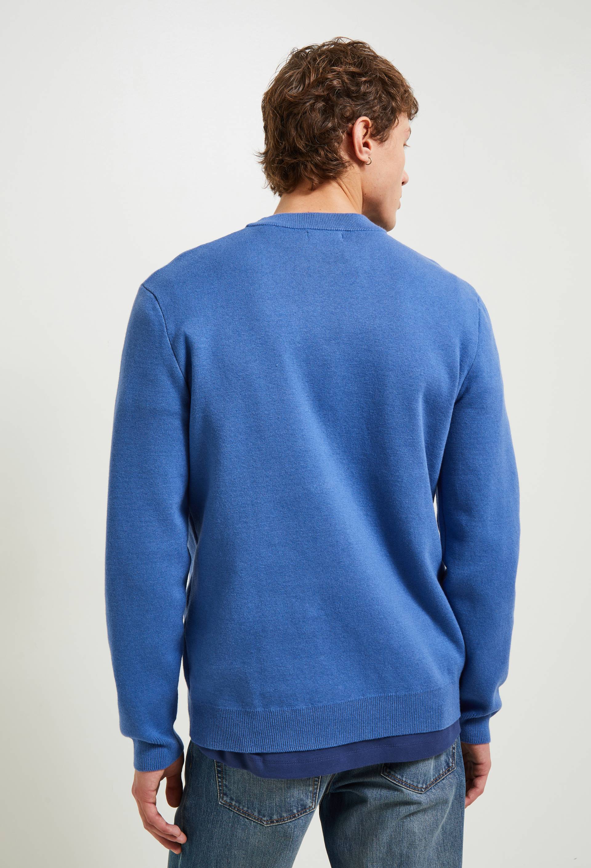 Pull col rond en m&eacute;lange coton et cachemire, Bleu, large image number 3