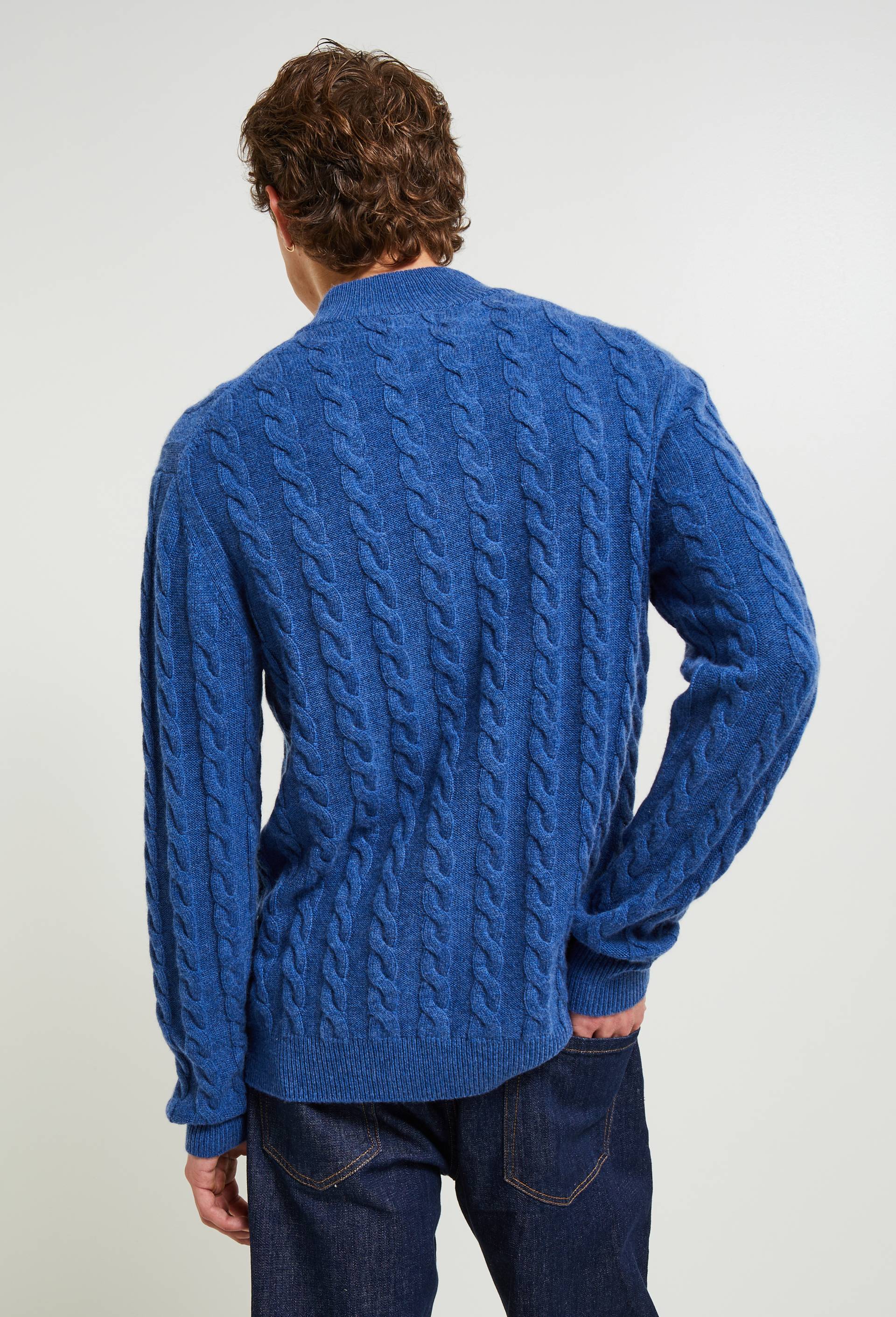 Pull col camionneur torsadé en mélange laine cachemire, Oeko-tex, BLEU, large image number 1