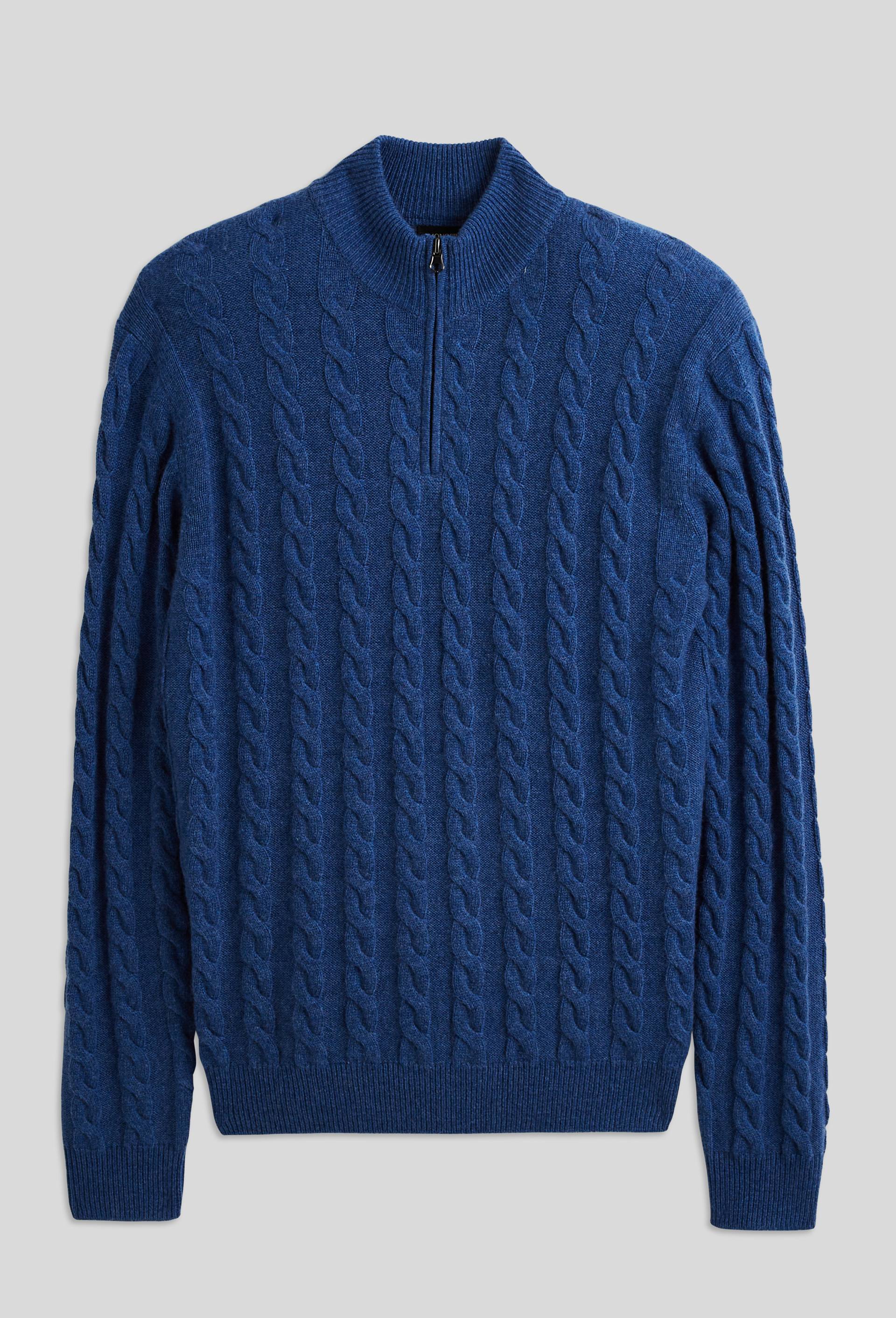 Pull col camionneur torsadé en mélange laine cachemire, Oeko-tex, BLEU, large image number 2