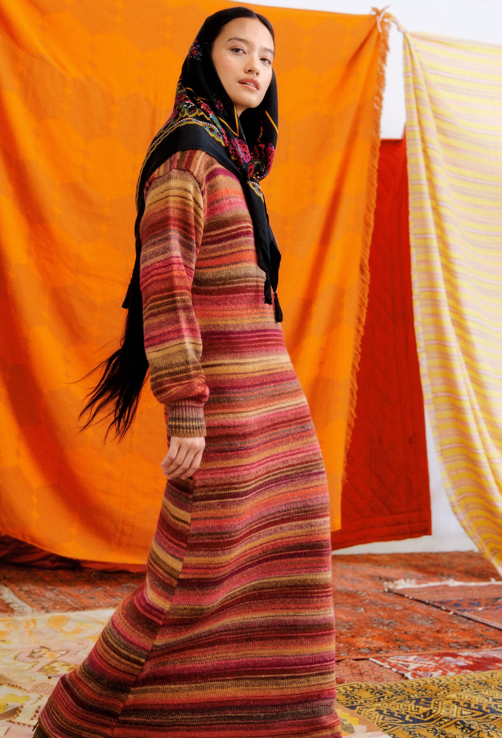 Robe longue maille fantaisie contenant de la laine, Rouge, large image number 0