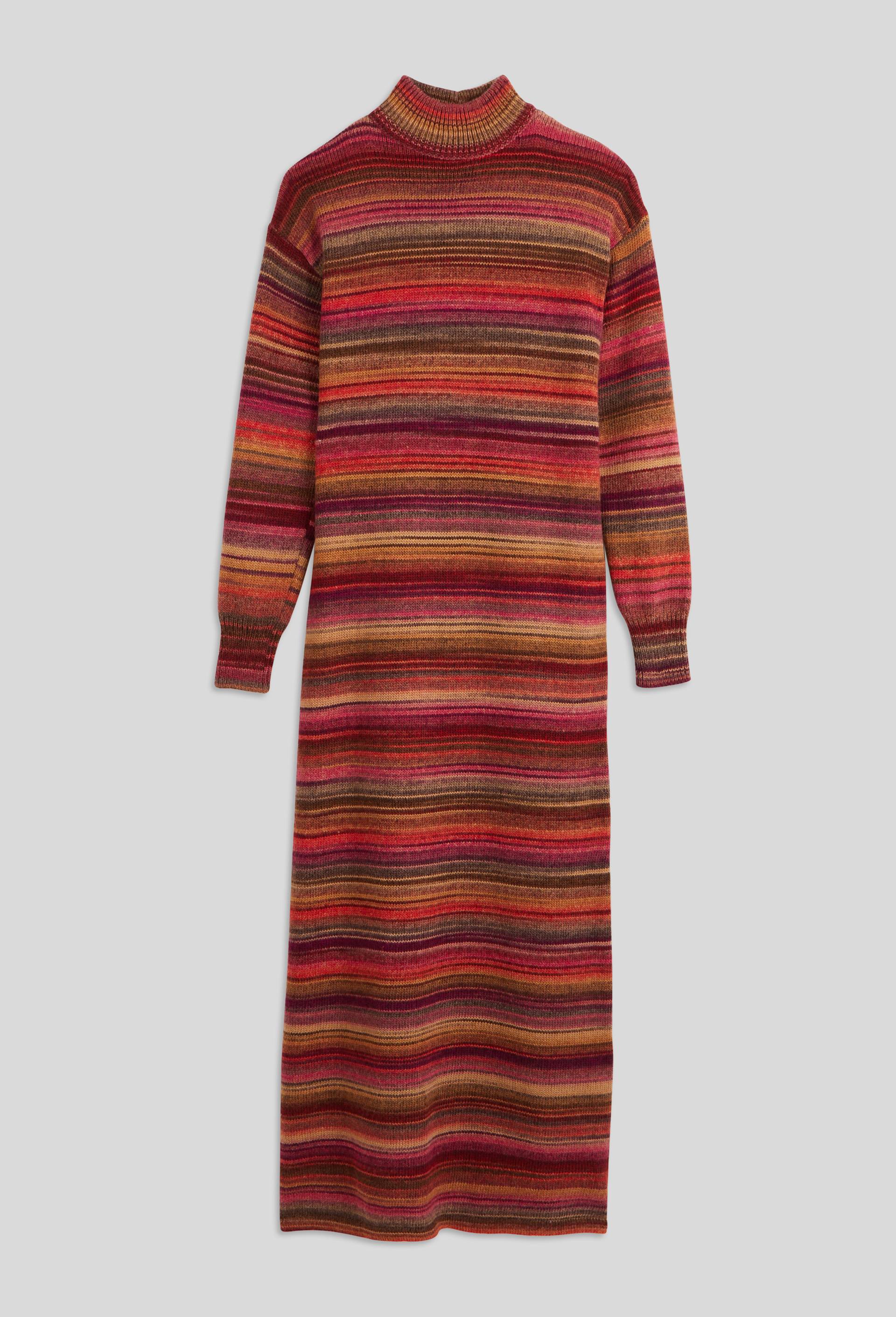 Robe longue maille fantaisie contenant de la laine, Rouge, large image number 1