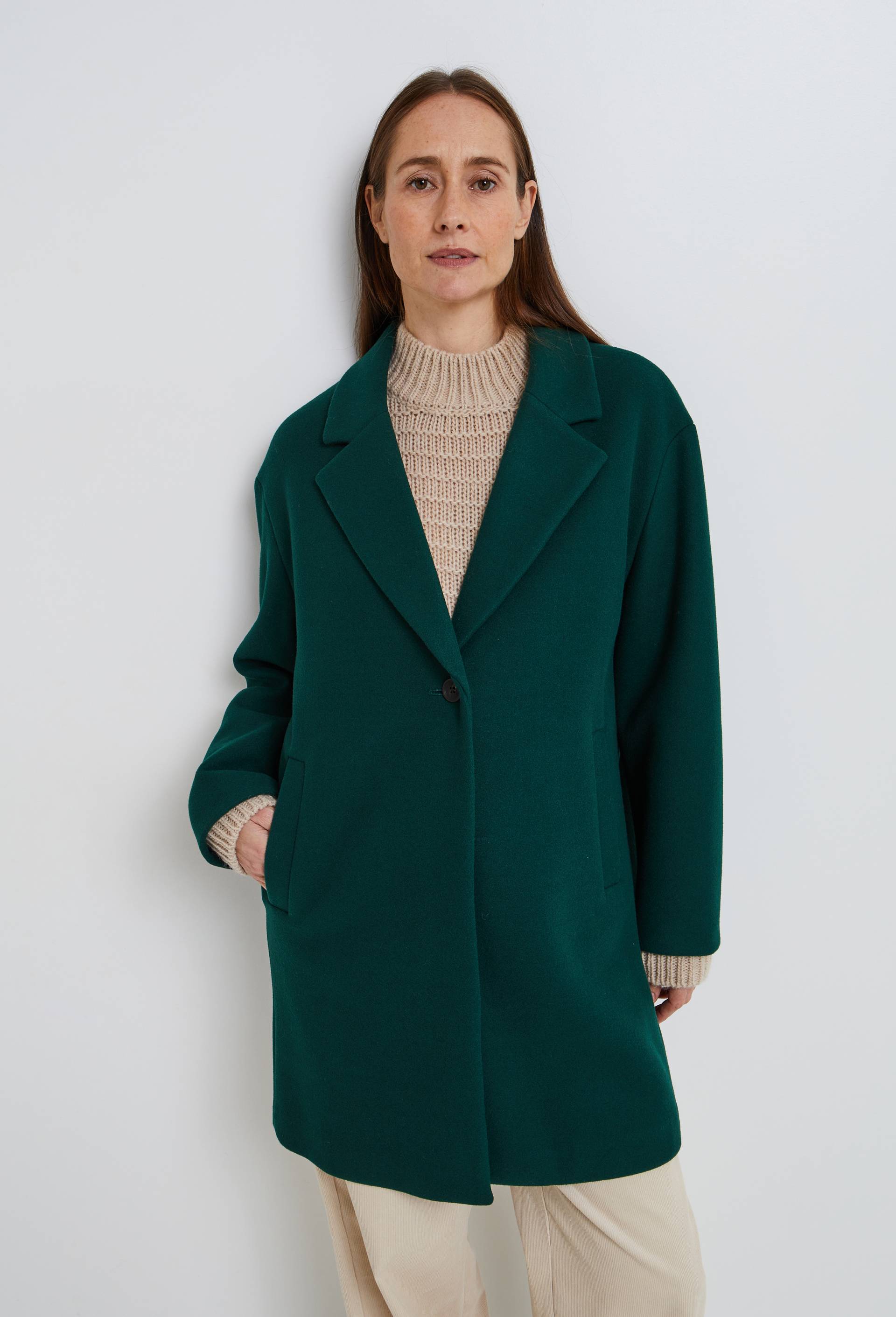Manteau boutonn&eacute; contenant de la laine, Vert fonc&eacute;, large image number 0