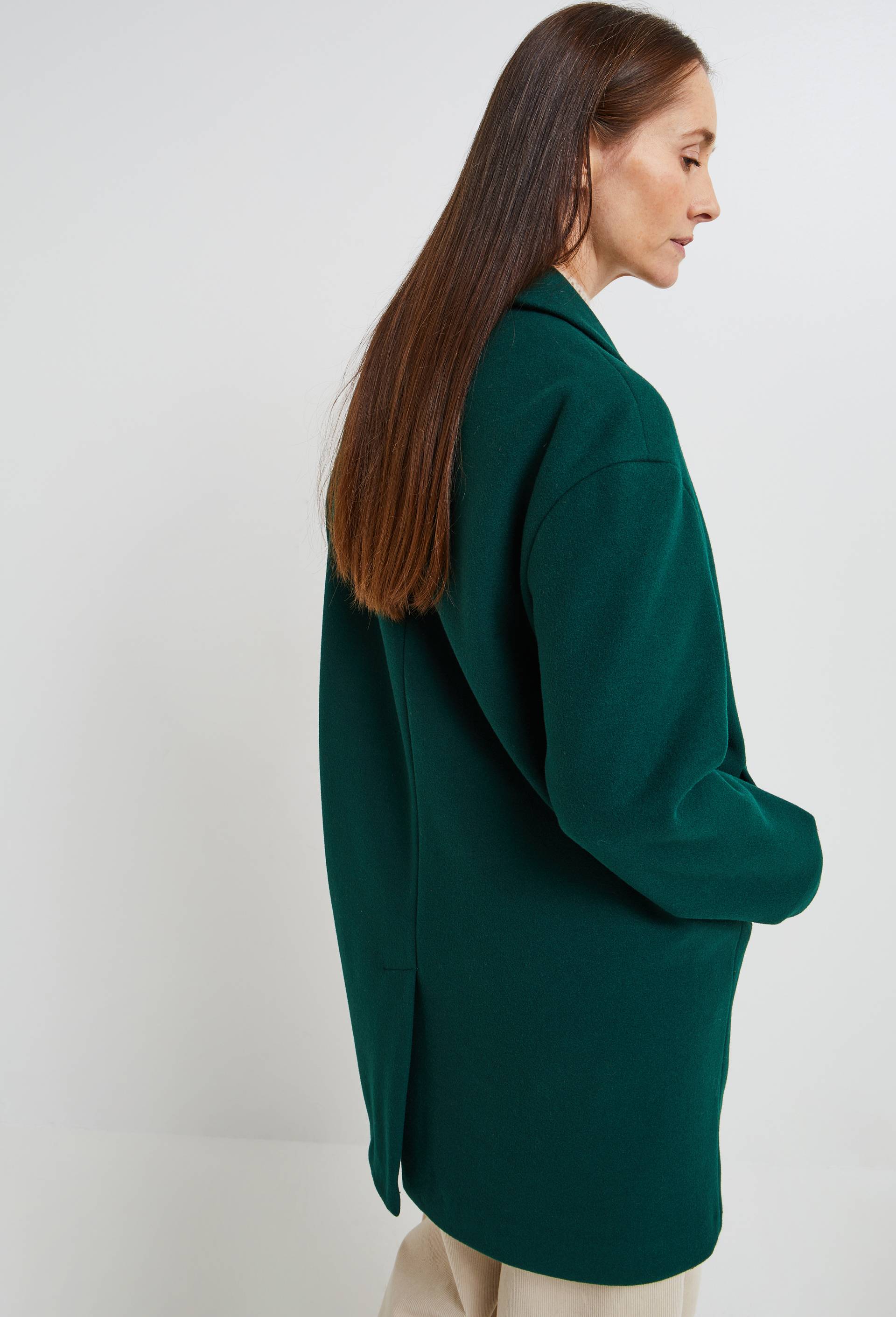 Manteau boutonn&eacute; contenant de la laine, Vert fonc&eacute;, large image number 1