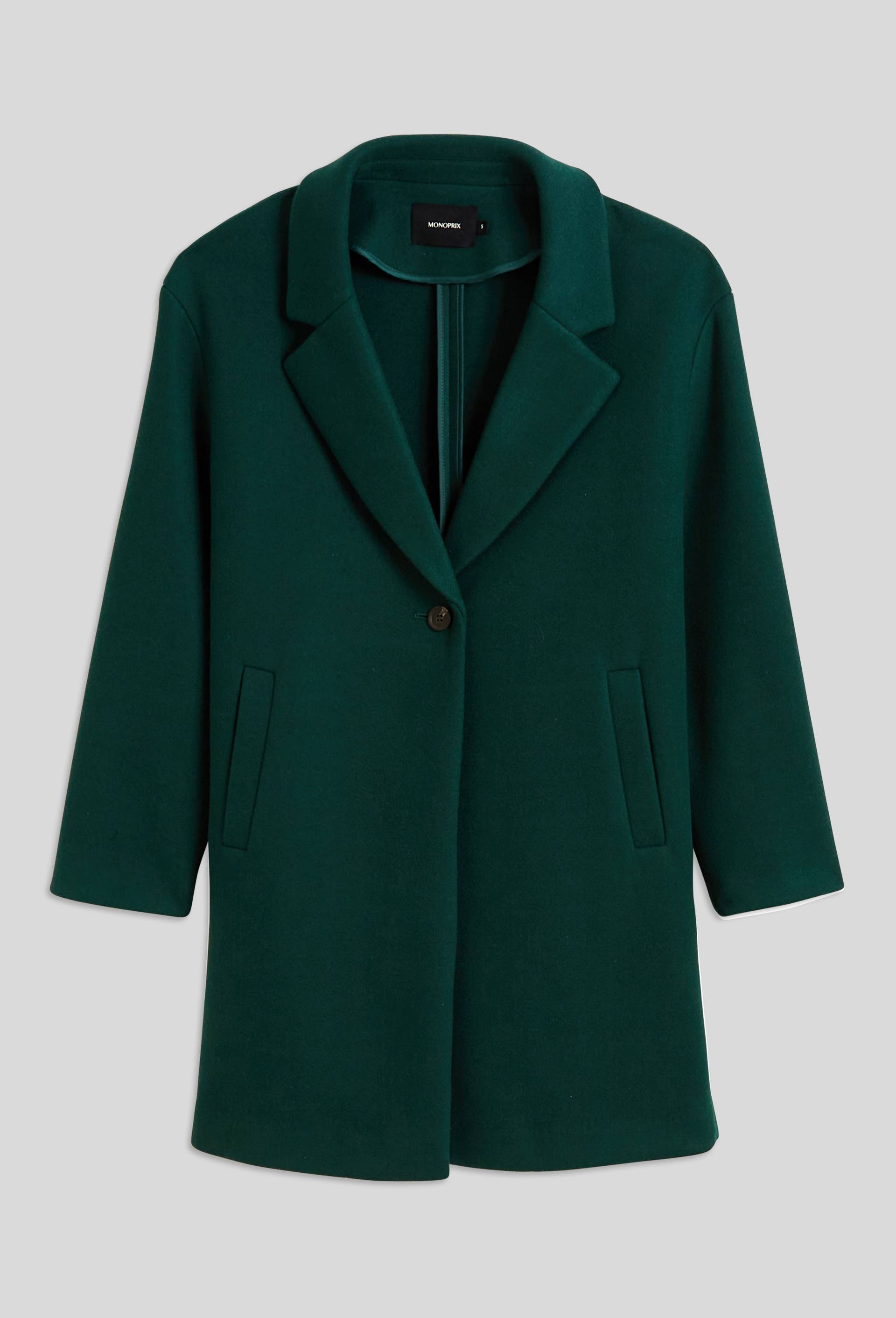 Manteau boutonn&eacute; contenant de la laine, Vert fonc&eacute;, large image number 2