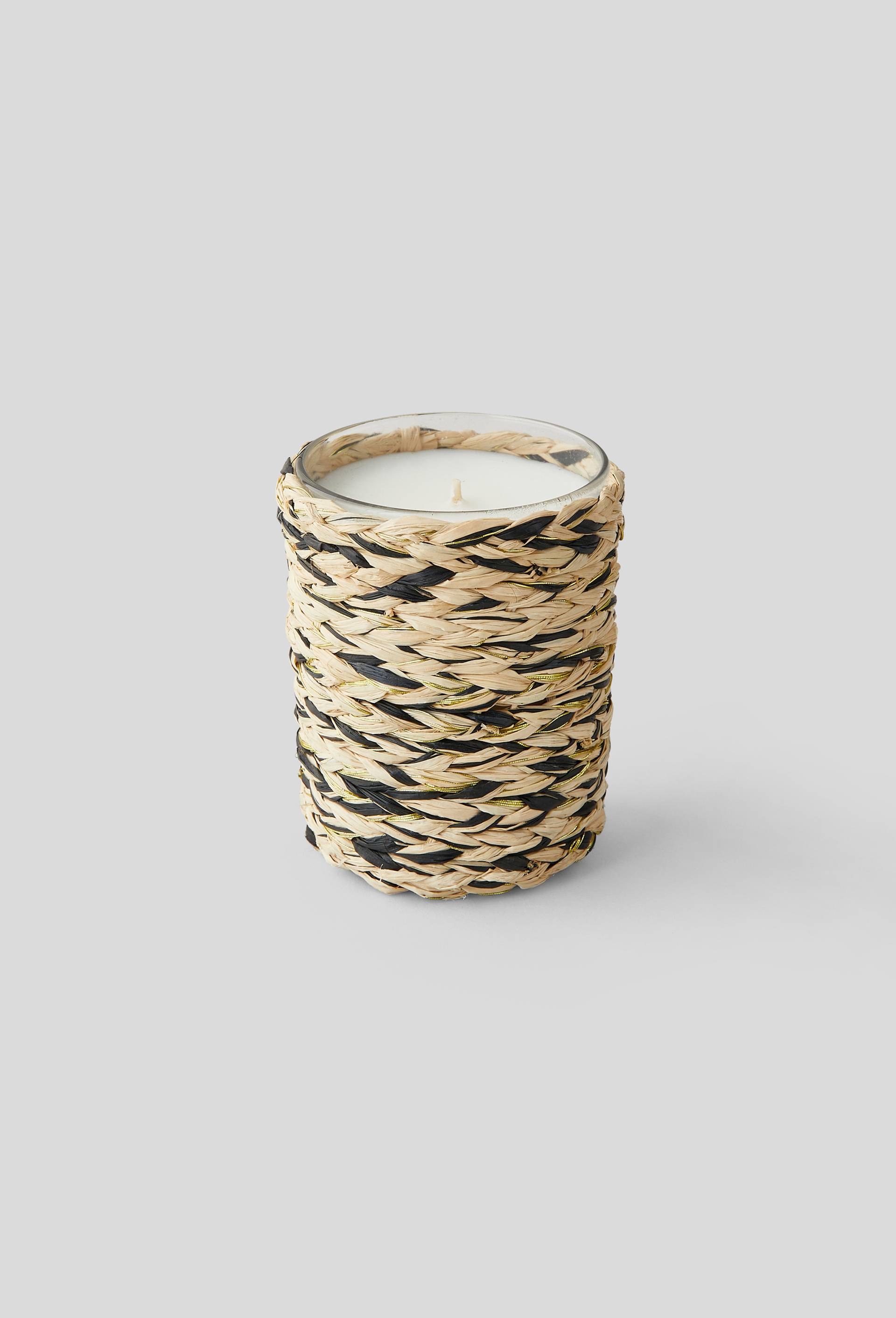Bougie parfum Ambre, D7.5x9cm, en verre et raphia du Maroc, Beige clair, large image number 1.0