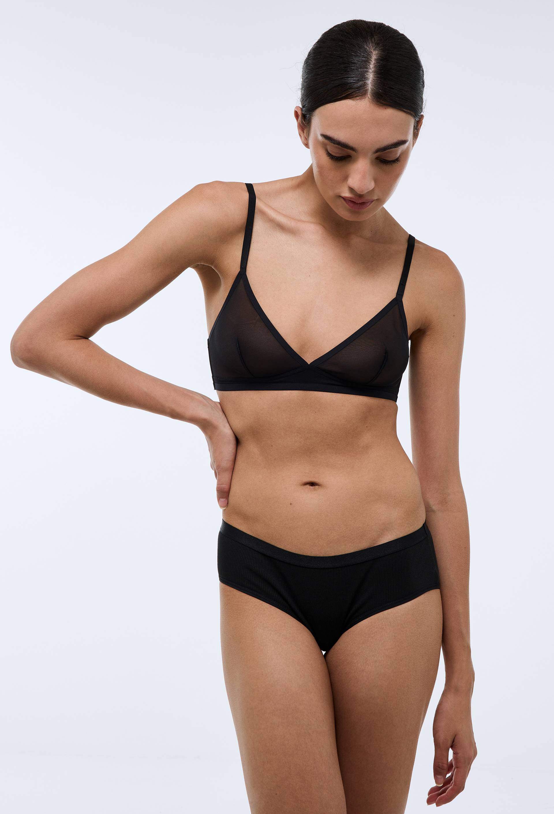 Lot de 3 shorties côtelés CAMELIA en coton BIO GOTS, Noir, swatch image