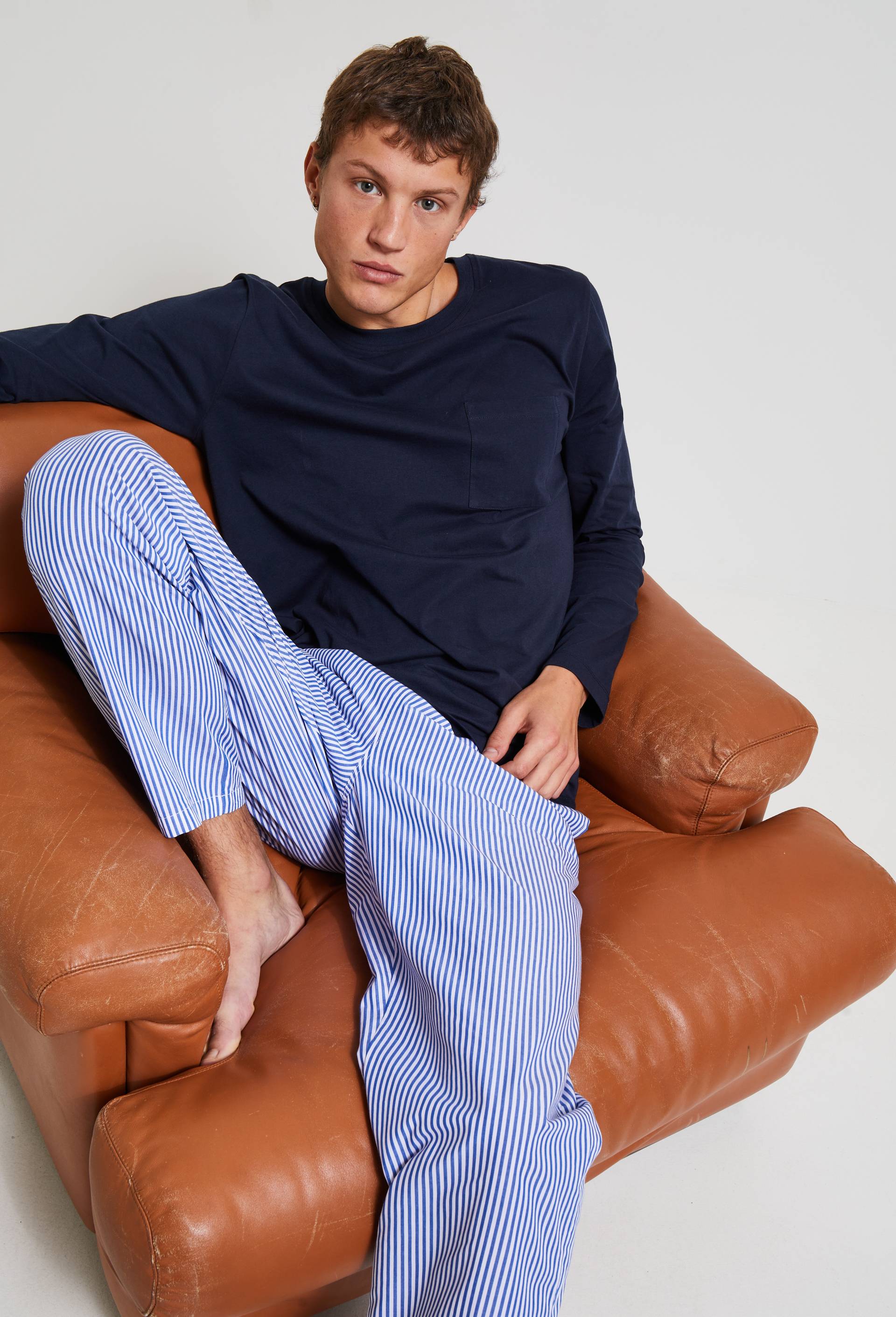 Pyjama manches longues et pantalon en coton BIO GOTS, Bleu, large image number 0