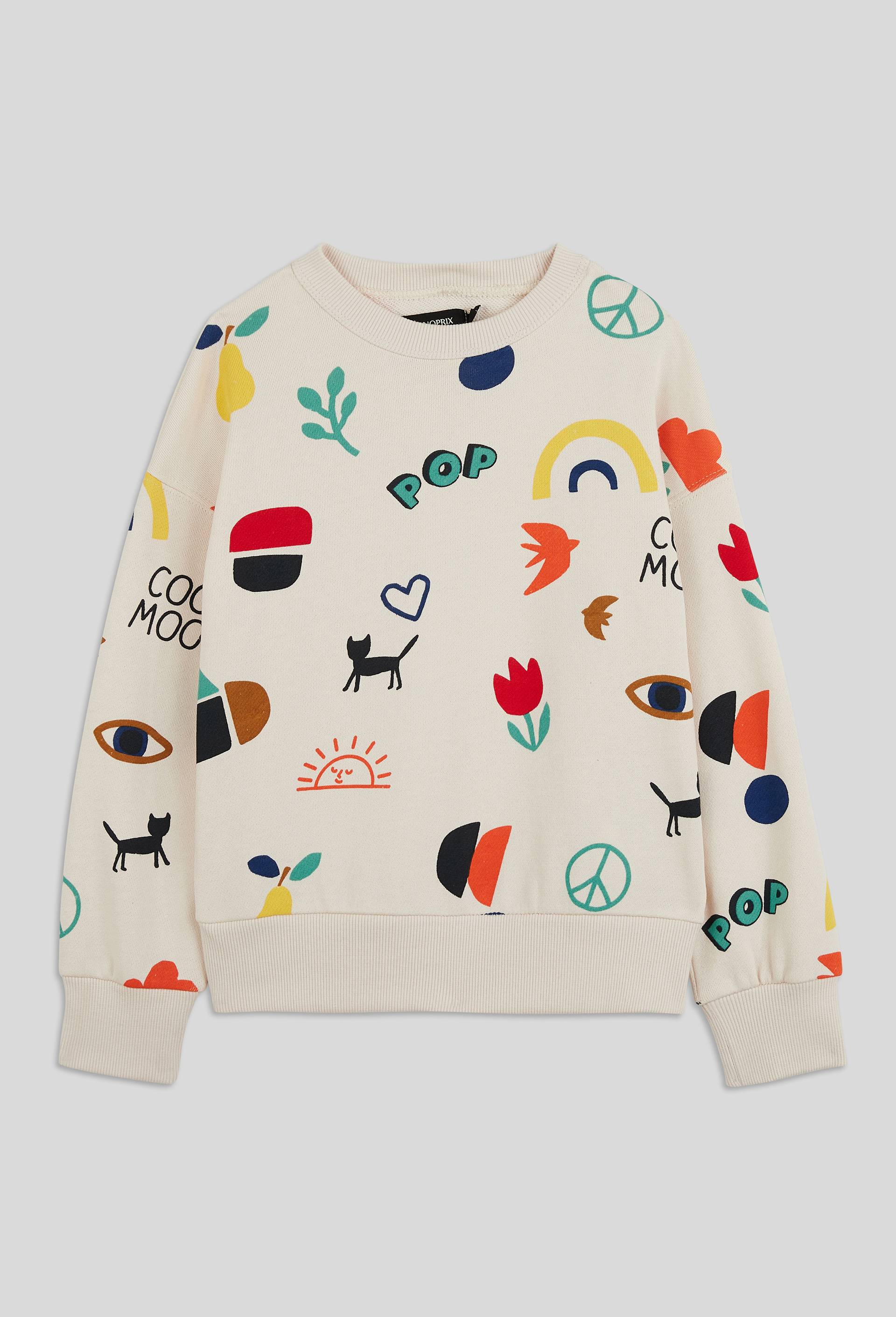 Sweat imprim&eacute; contenant du coton BIO GOTS, Beige clair, large image number 0.0
