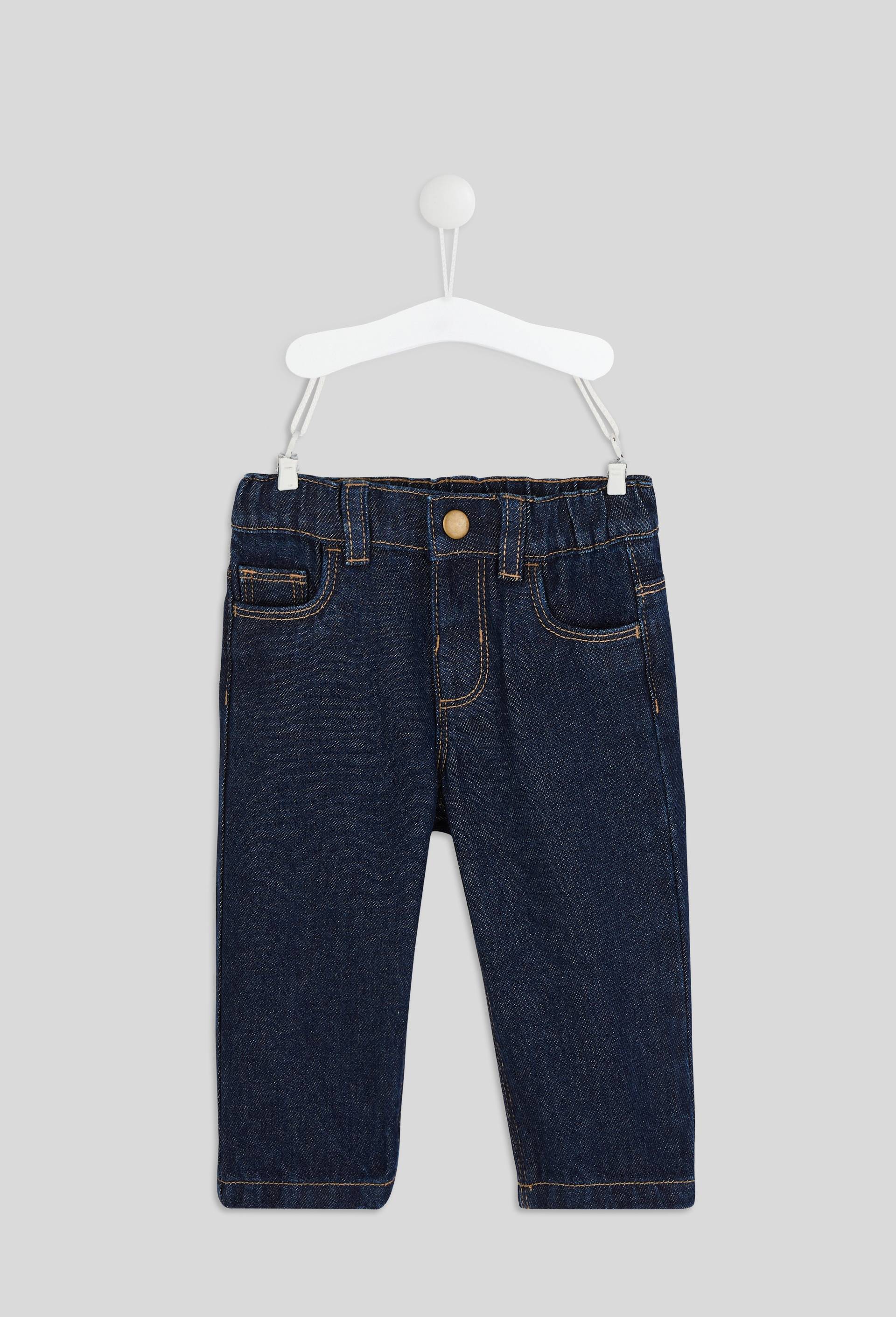 Jean droit uni en coton, Bleu foncé, swatch image