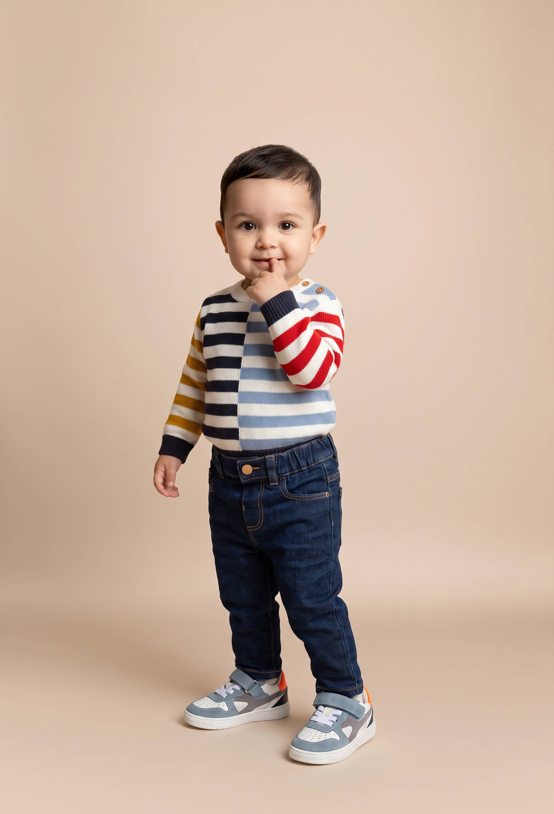 Jean droit taille &eacute;lastique uni en coton, Bleu fonc&eacute;, large
