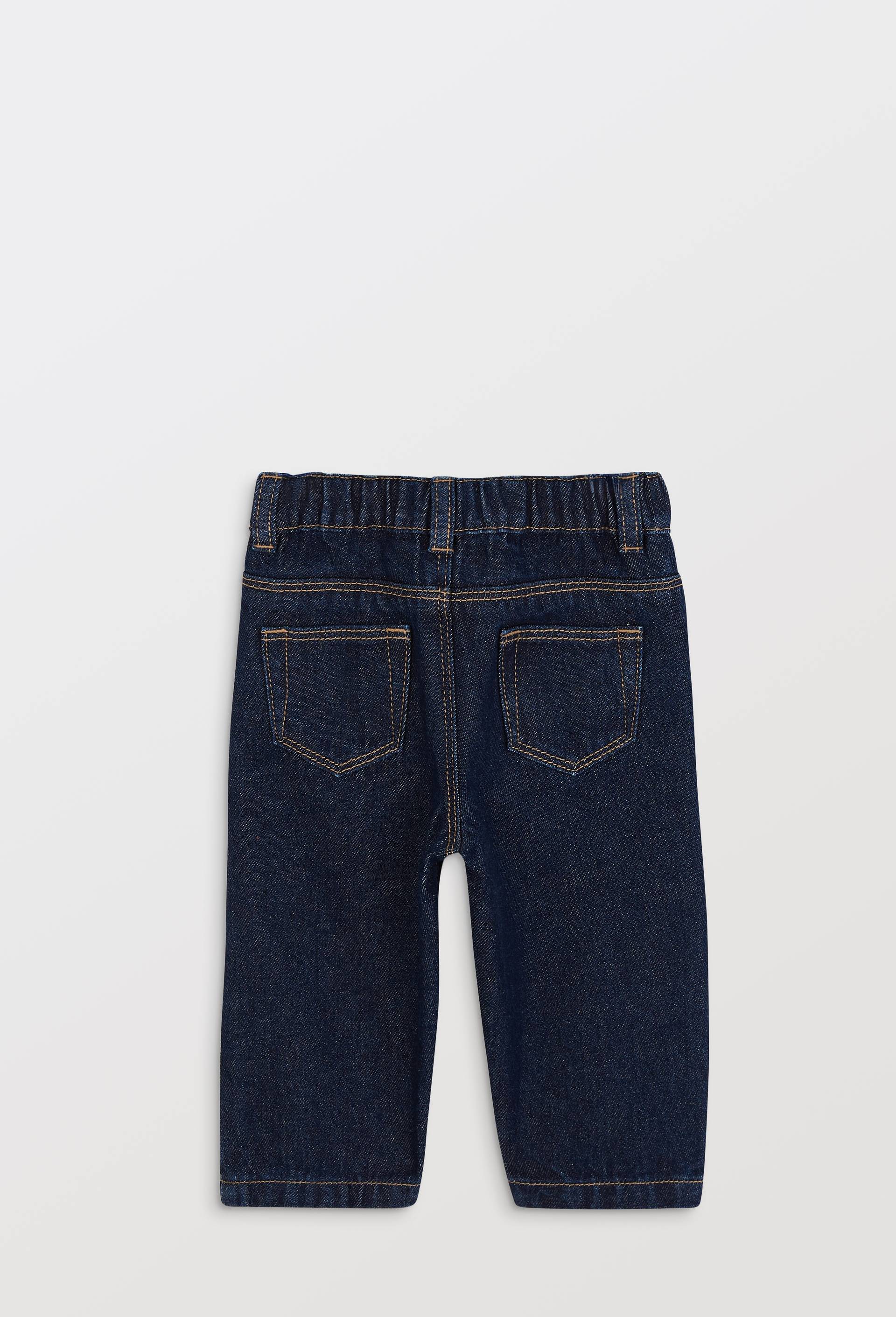 Jean droit taille &eacute;lastique uni en coton, Bleu fonc&eacute;, large