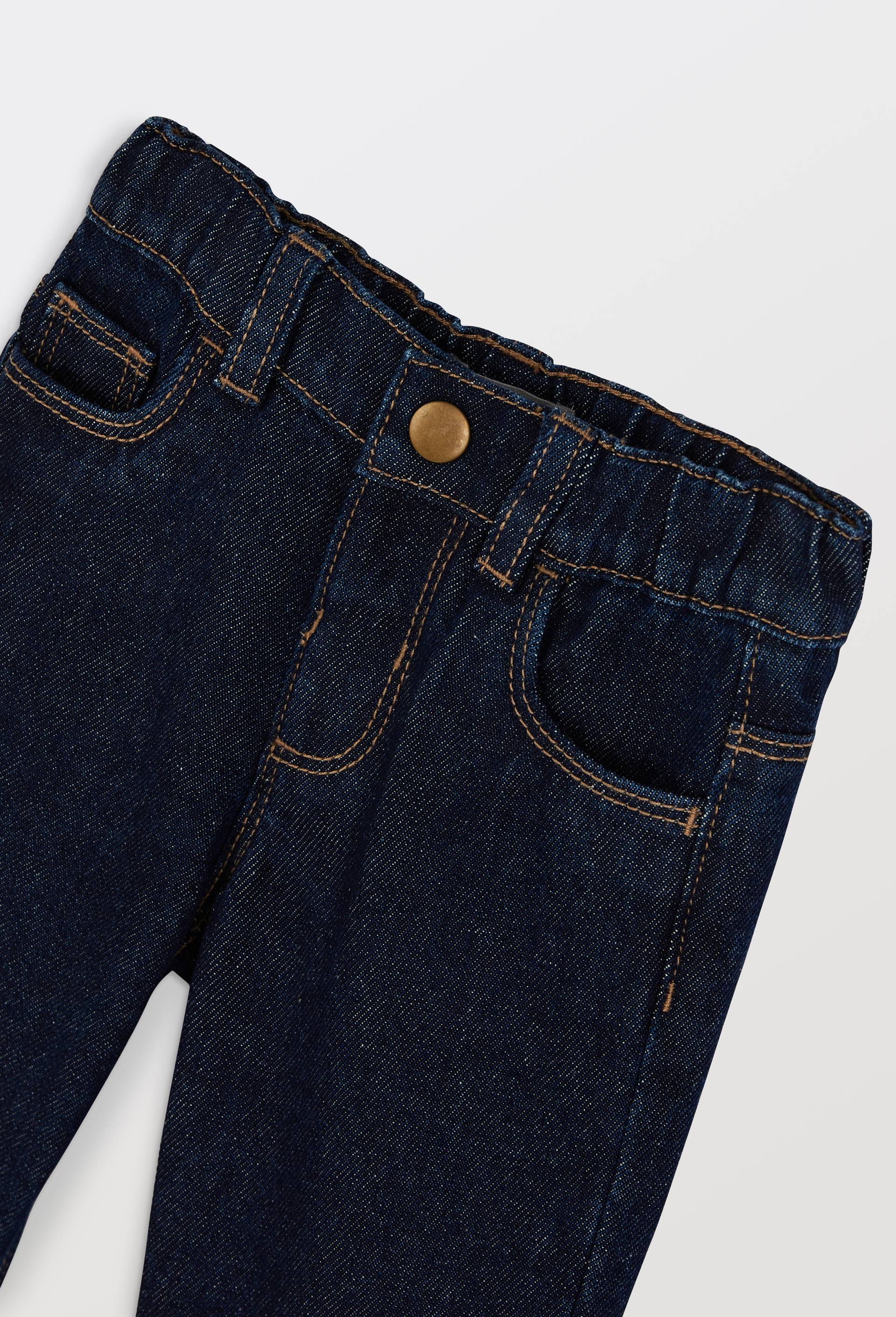 Jean droit taille &eacute;lastique uni en coton, Bleu fonc&eacute;, large