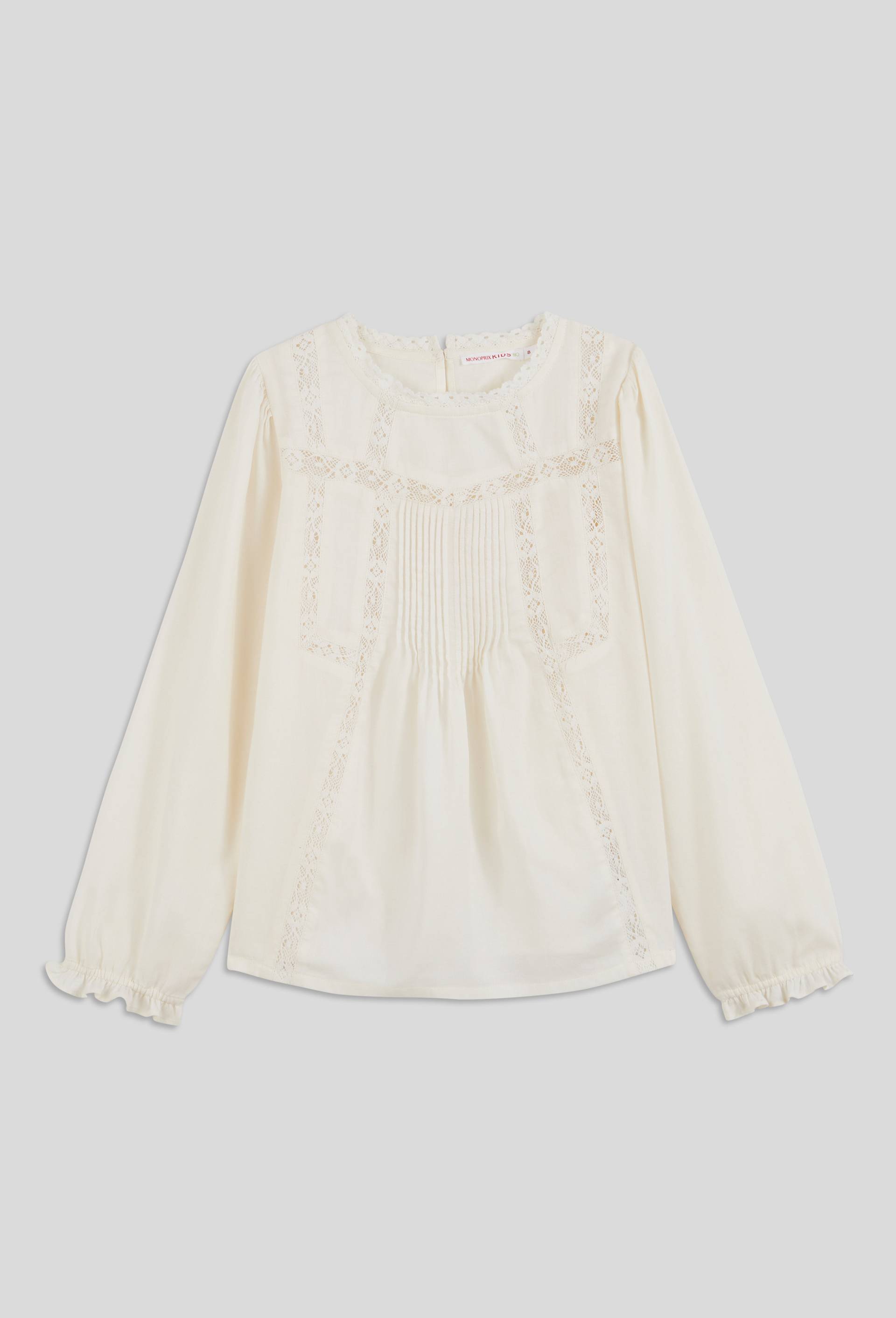Blouse &agrave; dentelles en coton BIO GOTS, Ecru, large image number 1.0
