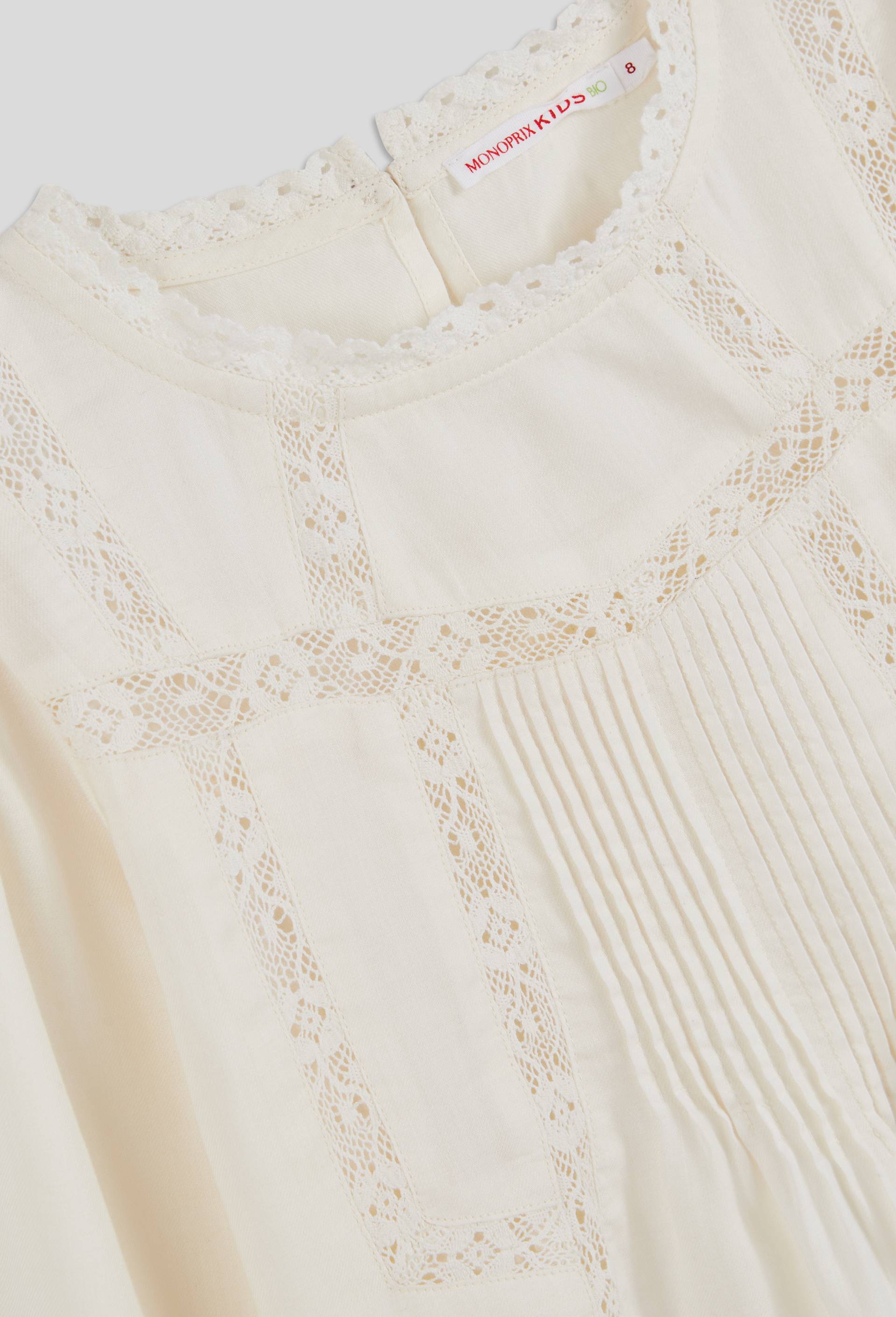 Blouse &agrave; dentelles en coton BIO GOTS, Ecru, large image number 3