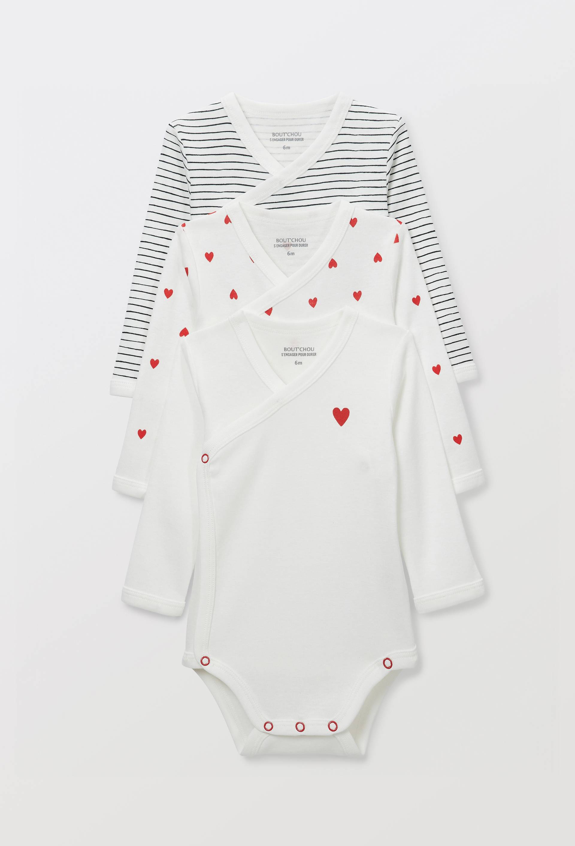 Lot de 3 bodies manches longues imprim&eacute; en coton BIO GOTS, Ecru, large image number 0