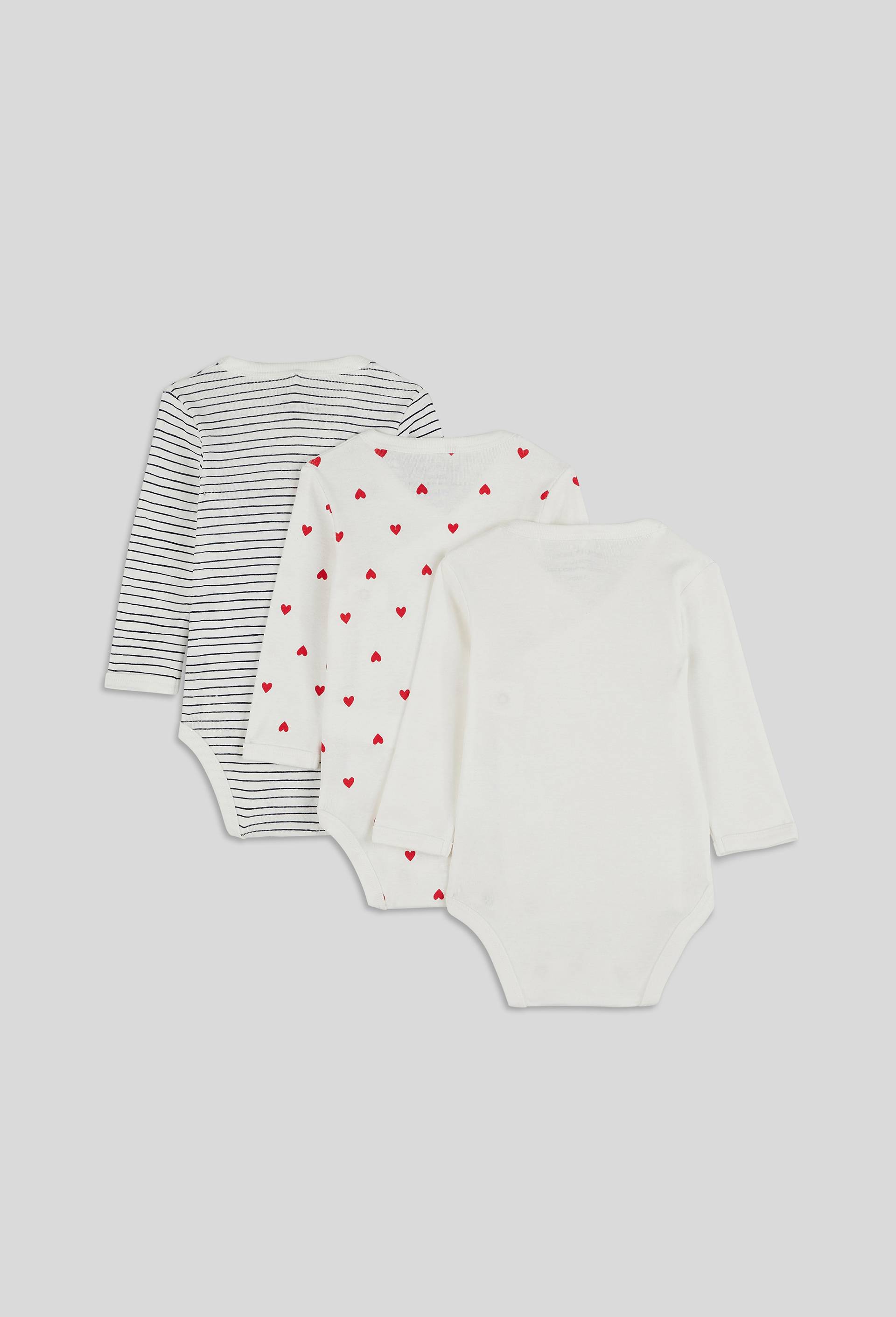 Lot de 3 bodies manches longues imprim&eacute; en coton BIO GOTS, Ecru, large image number 1
