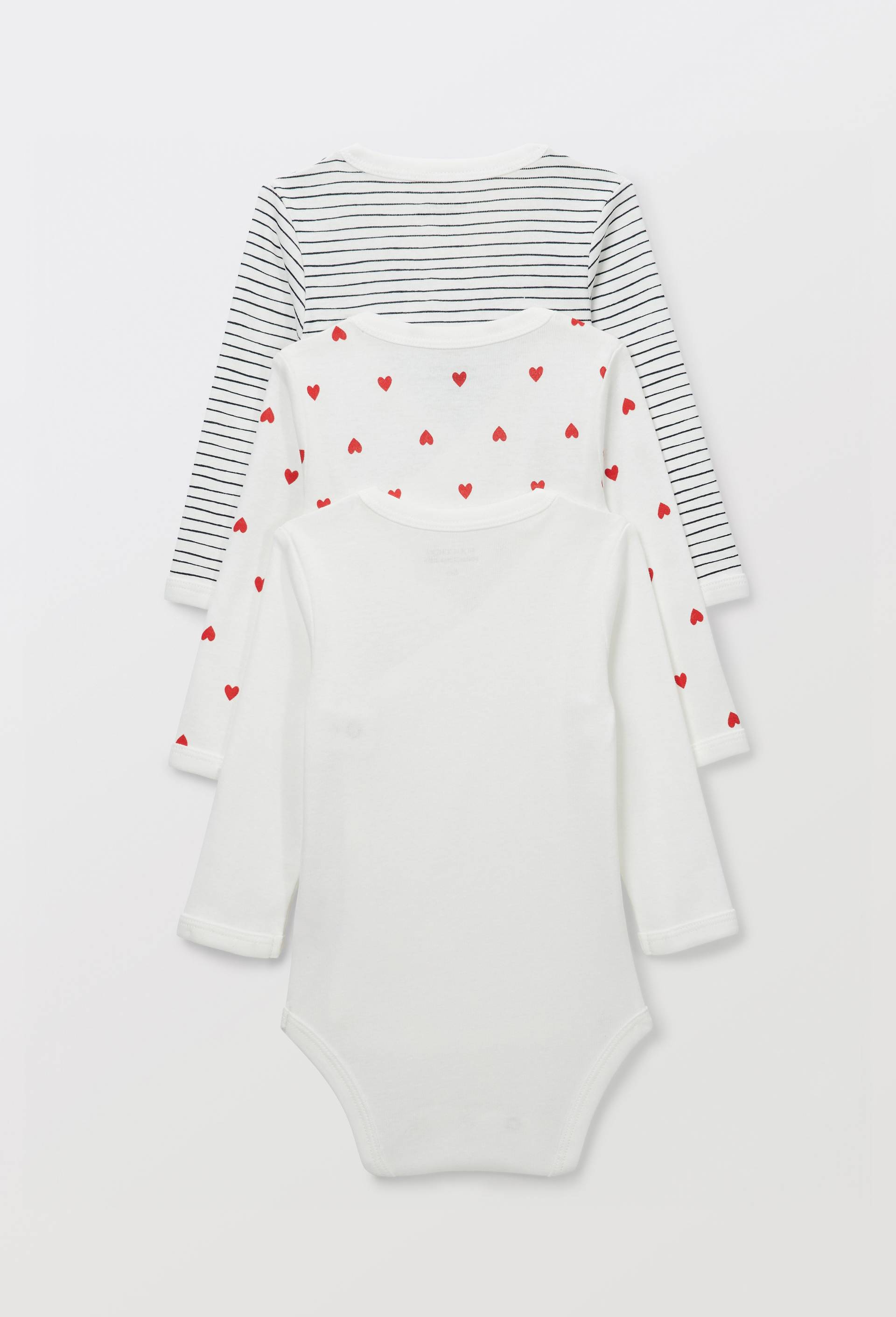 Lot de 3 bodies manches longues imprim&eacute; en coton BIO GOTS, Ecru, large image number 1.0