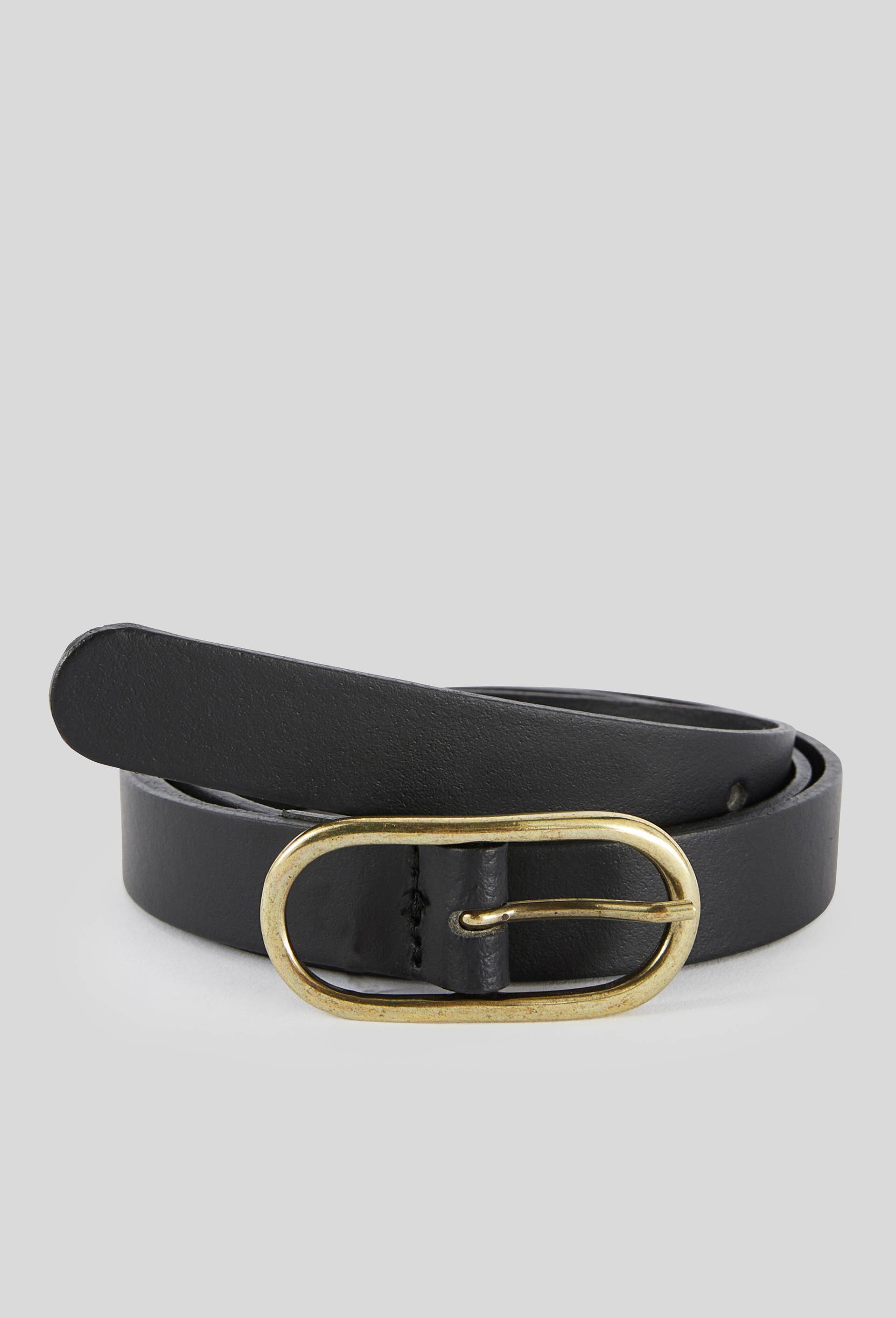 Ceinture 2 cm en cuir, Noir, swatch image