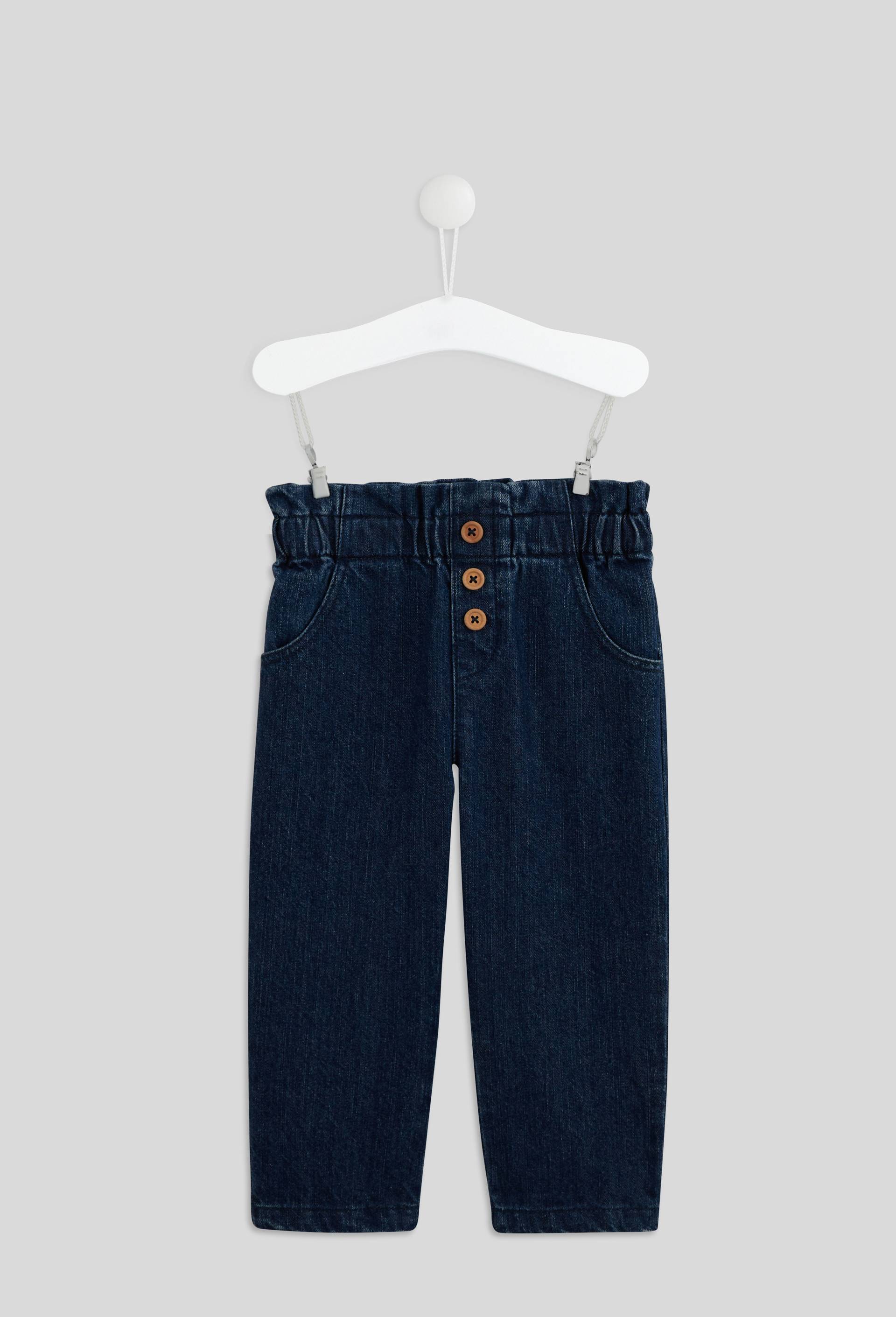 Jean taille haute uni en coton, Bleu foncé, large image number 0.0
