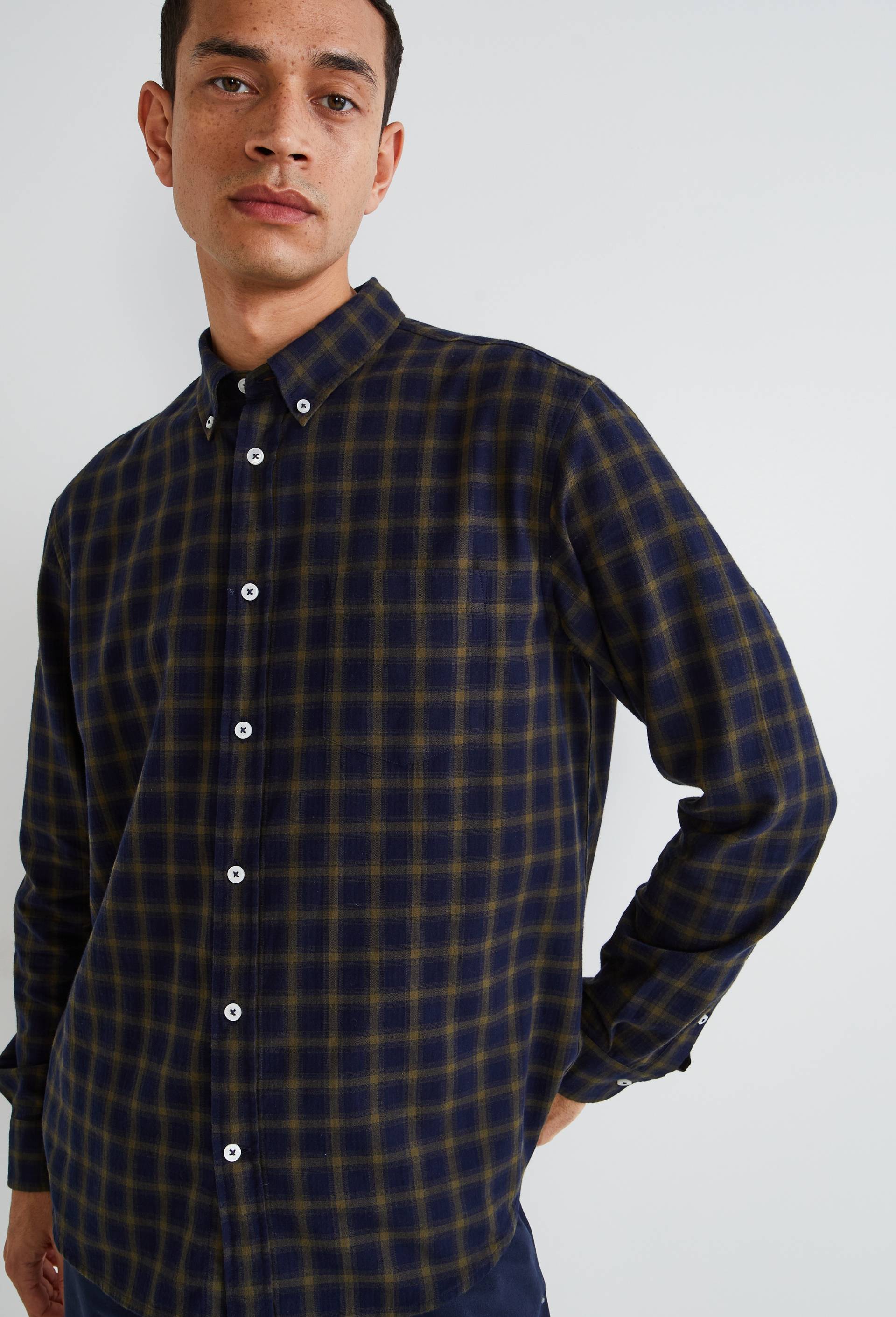 Chemise &agrave; carreaux en flanelle de coton BIO GOTS, Bleu fonc&eacute;, large image number 1