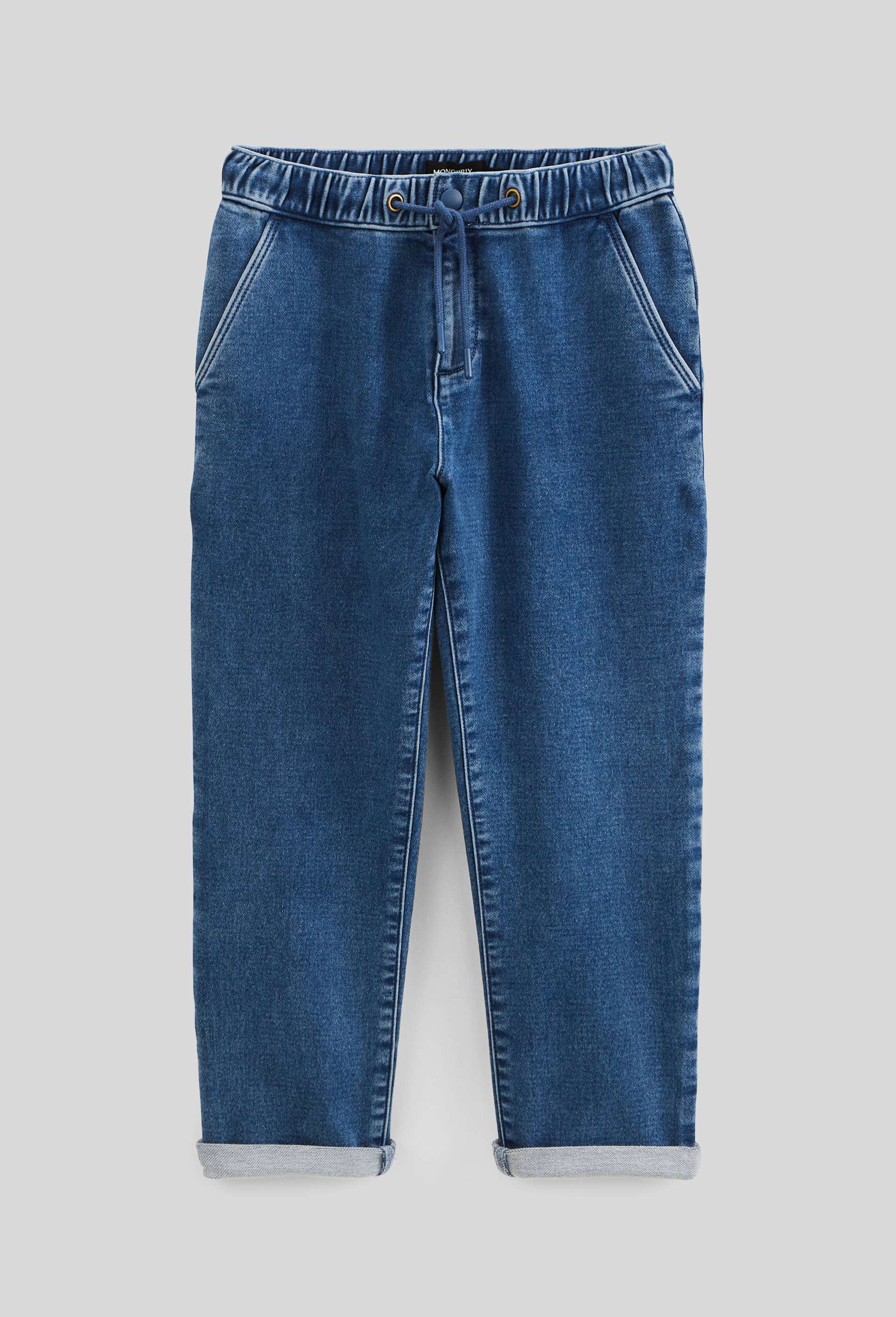 Jean droit taille &eacute;lastiqu&eacute;e contenant du coton, Bleu, large image number 1