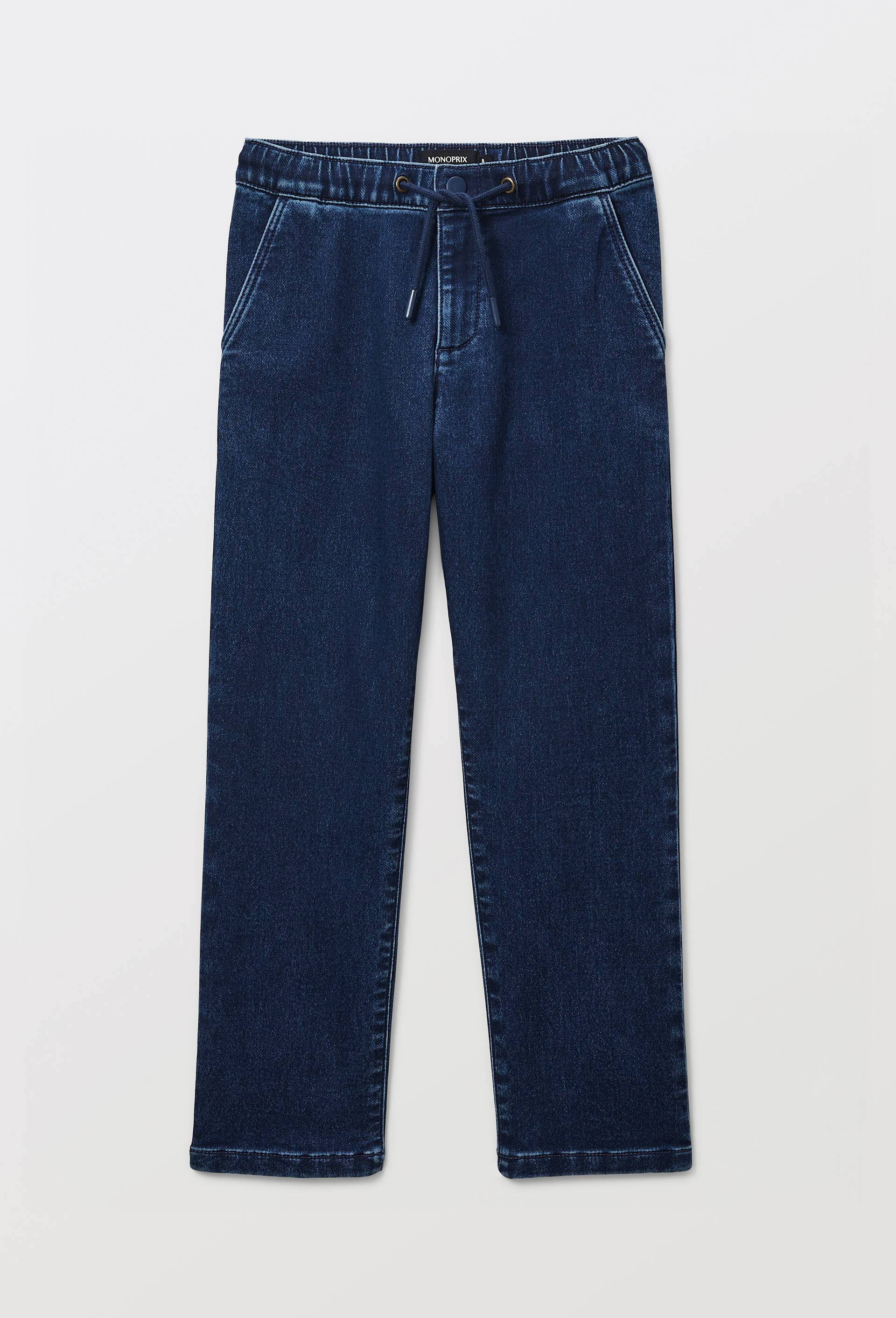 Jean droit taille &eacute;lastiqu&eacute;e contenant du coton, Bleu, large image number 1