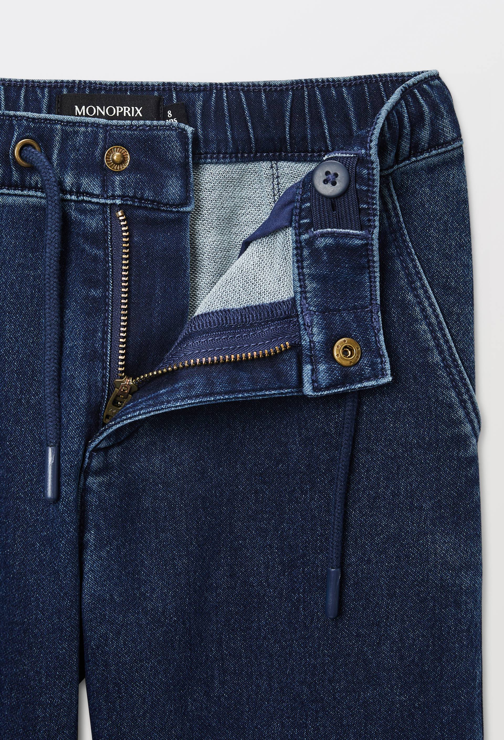 Jean droit taille &eacute;lastiqu&eacute;e contenant du coton, Bleu, large image number 3.0