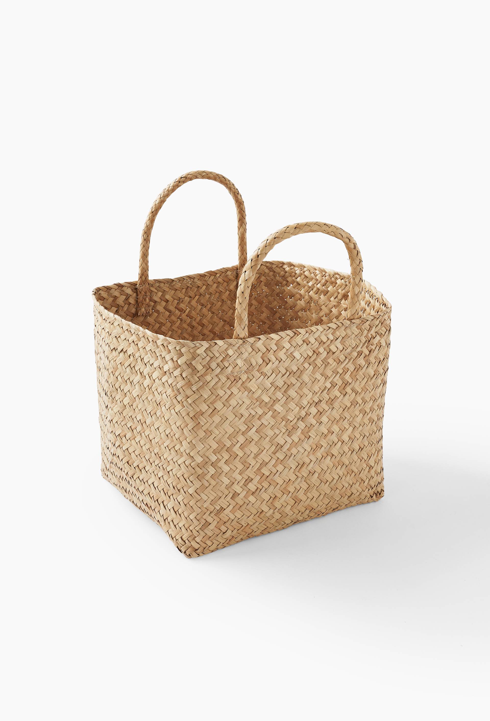 Panier carr&eacute; anses, 27x27cm, en jonc de mer, Beige clair, large image number 0
