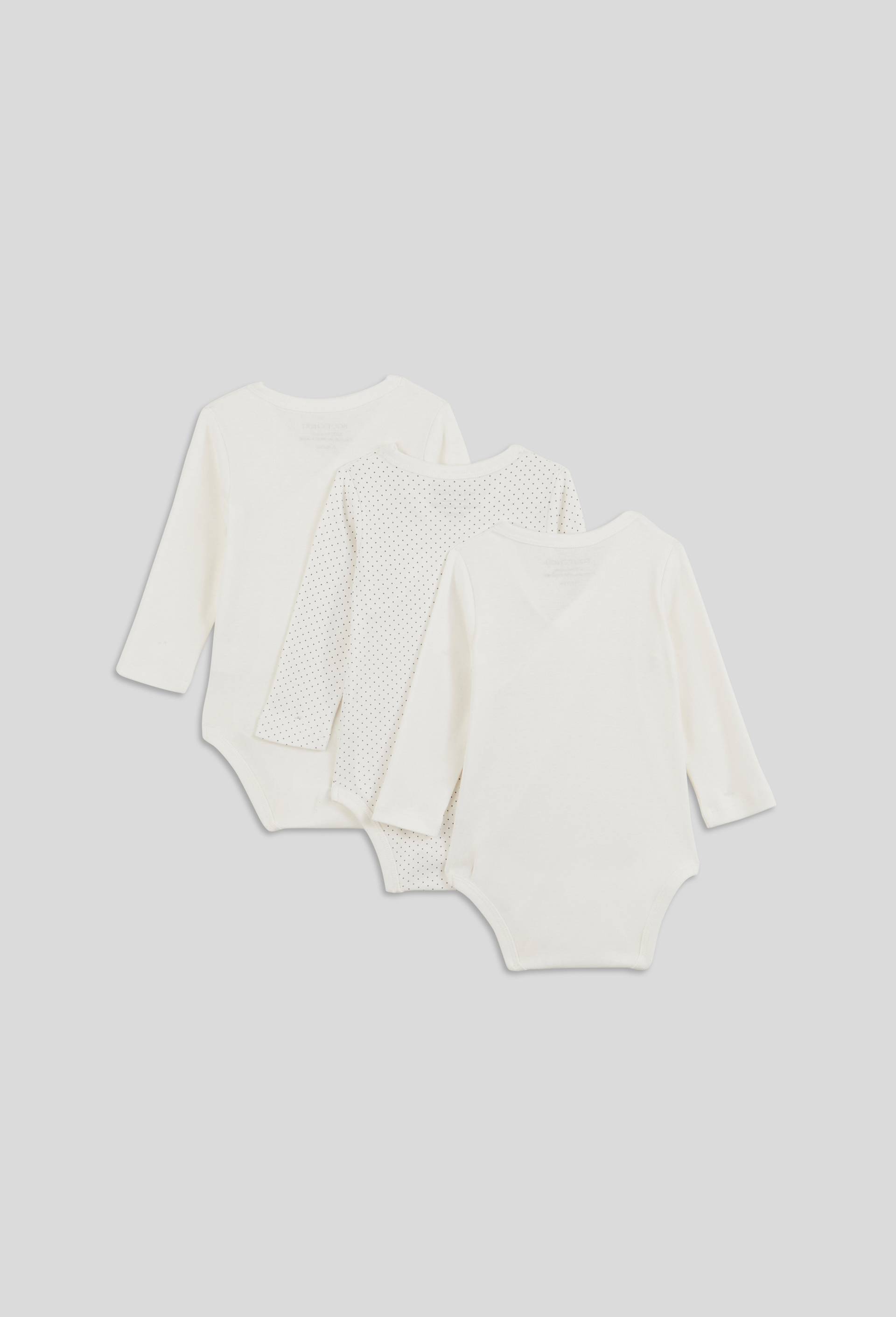 Lot de 3 bodies crois&eacute;s manches longues imprim&eacute; en coton BIO GOTS, Blanc, large image number 1