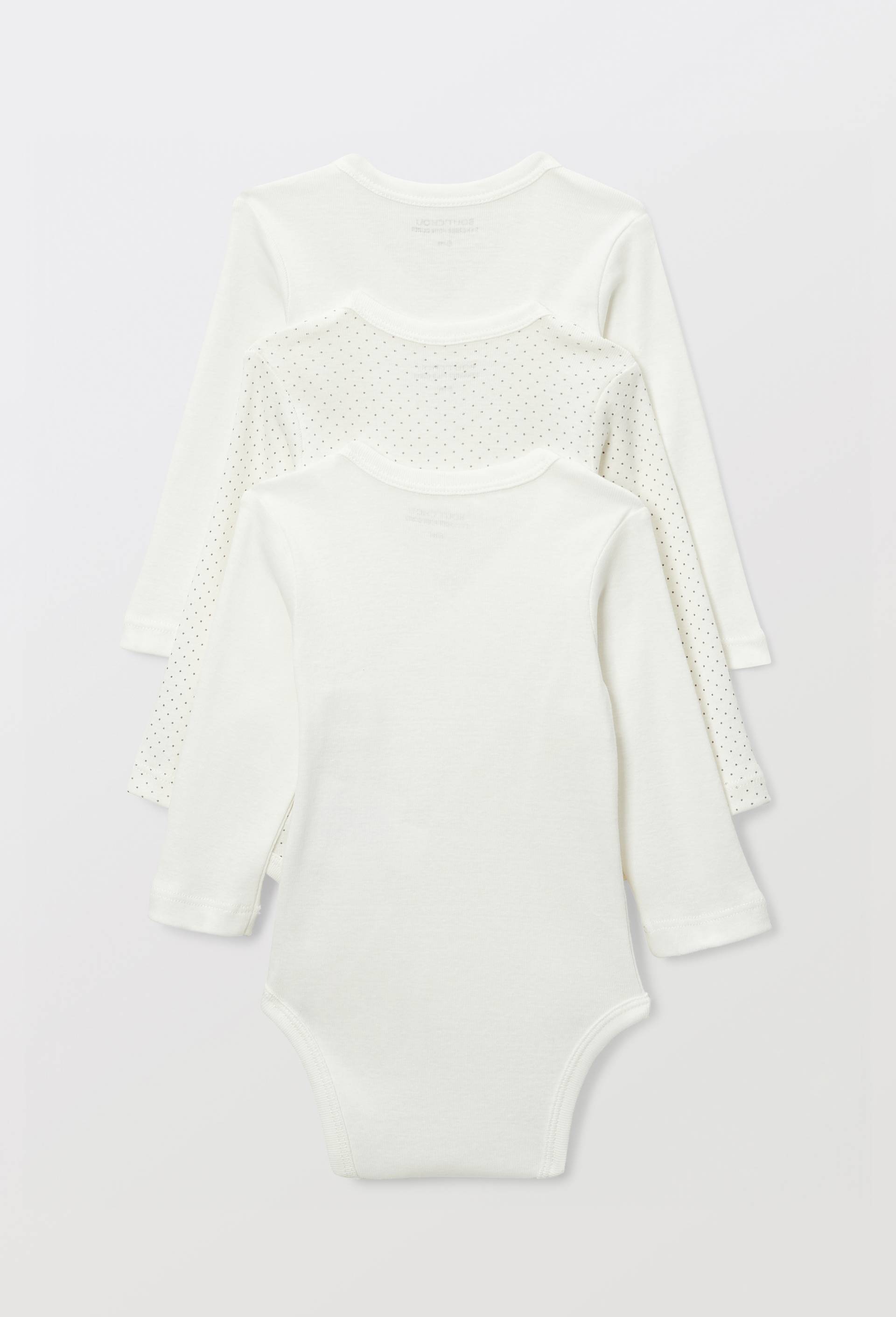 Lot de 3 bodies crois&eacute;s manches longues imprim&eacute; en coton BIO GOTS, Blanc, large image number 1.0
