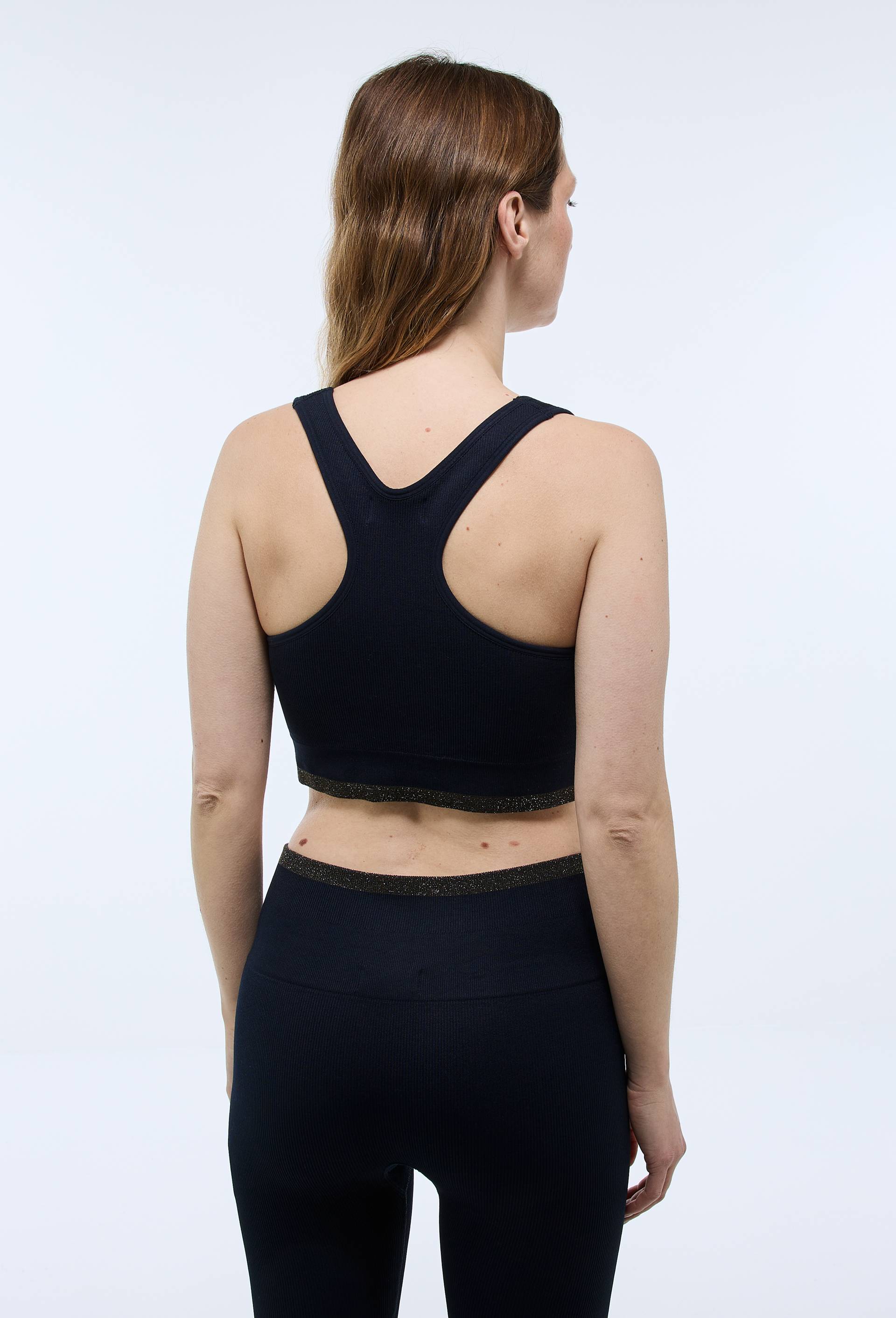 Brassi&egrave;re de sport c&ocirc;tel&eacute;e avec d&eacute;tail lurex, Bleu fonc&eacute;, large image number 1.0