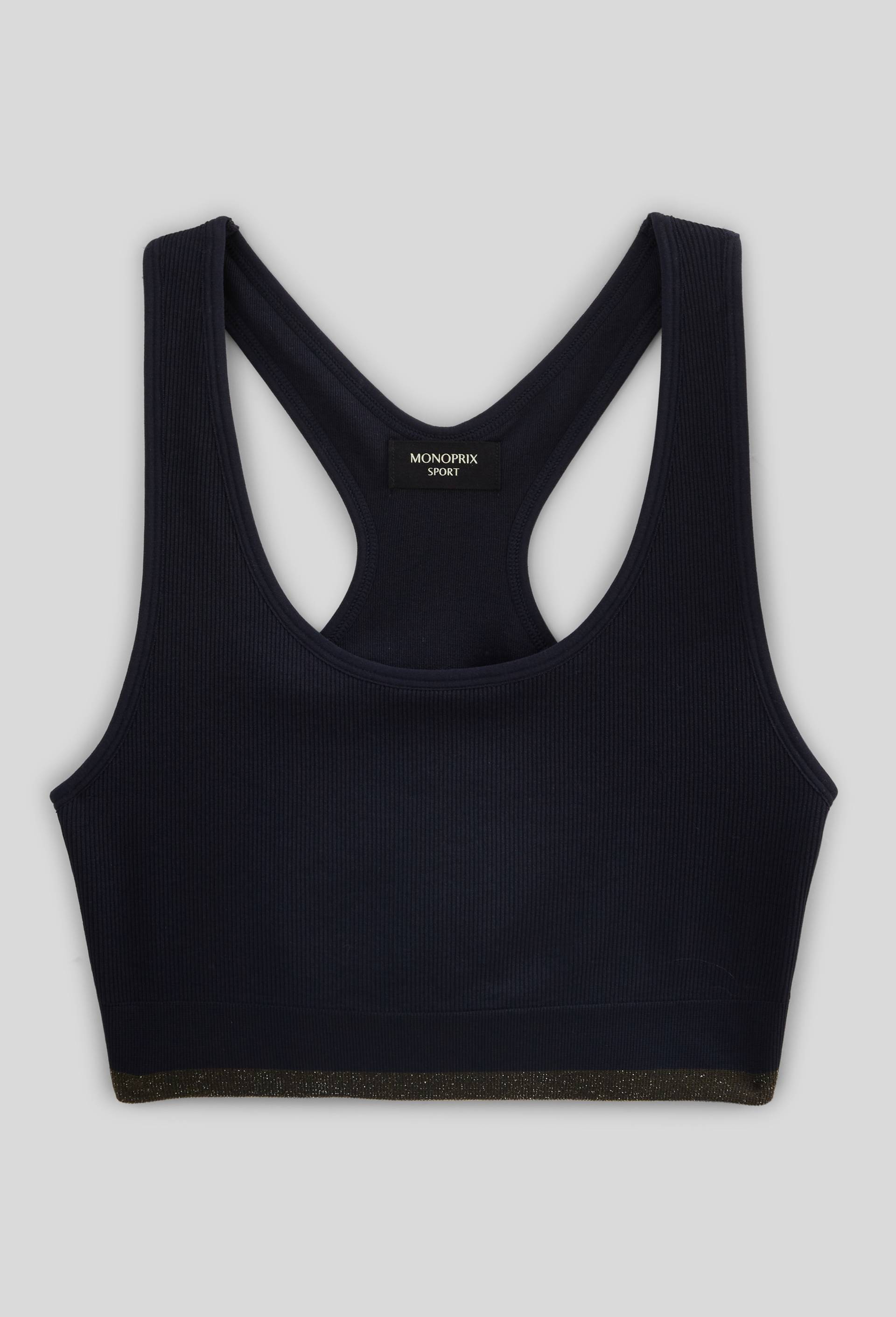 Brassière de sport côtelée avec détail lurex BLEU FONCE pour femme