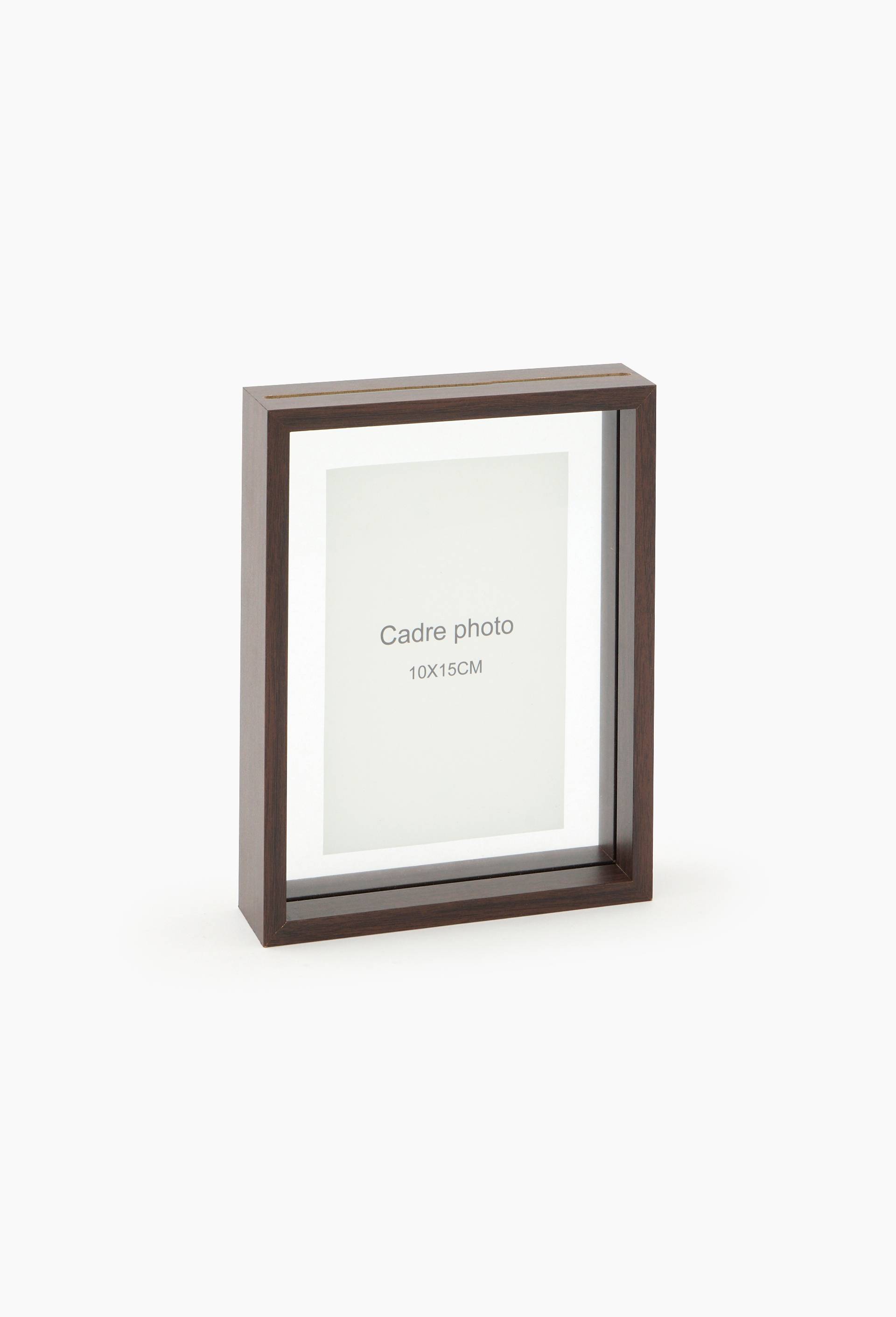 Cadre photo, 10x15cm, en verre et mdf, Brun, large image number 0