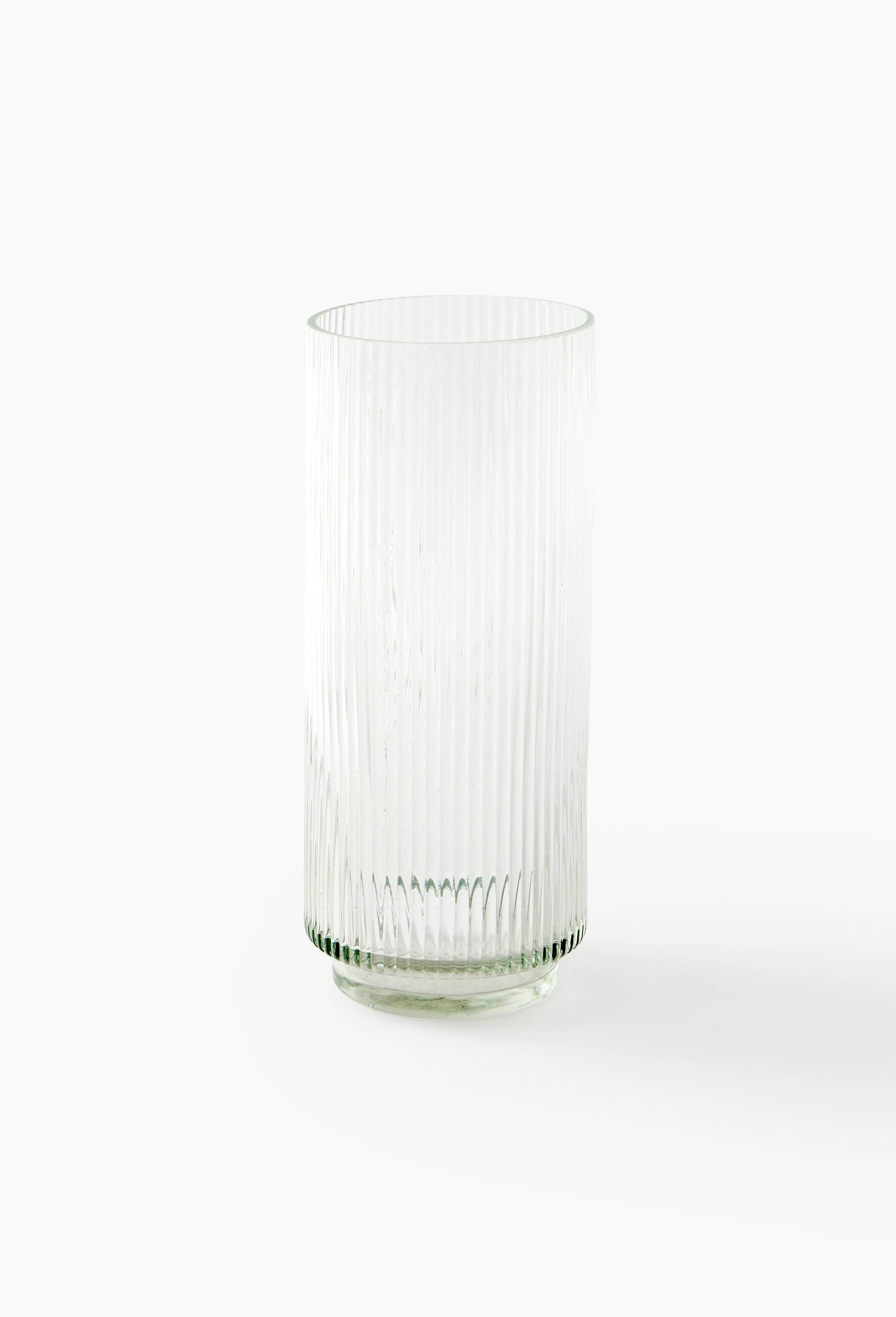 Vase droit et stri&eacute;, 10xH28cm, en verre, Transparent, large image number 0