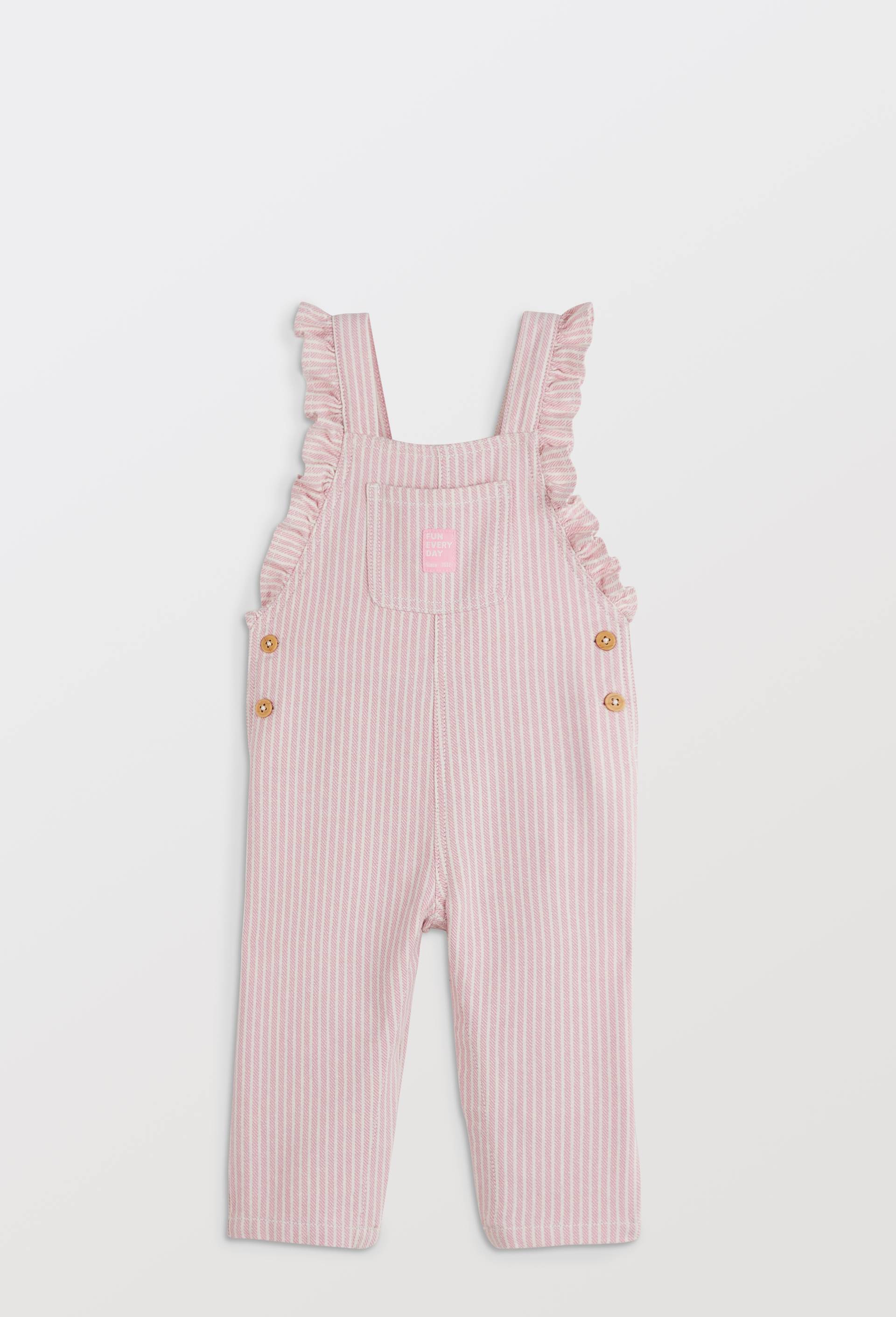 Salopette longue ray&eacute;e en coton BIO GOTS, Rose, swatch image