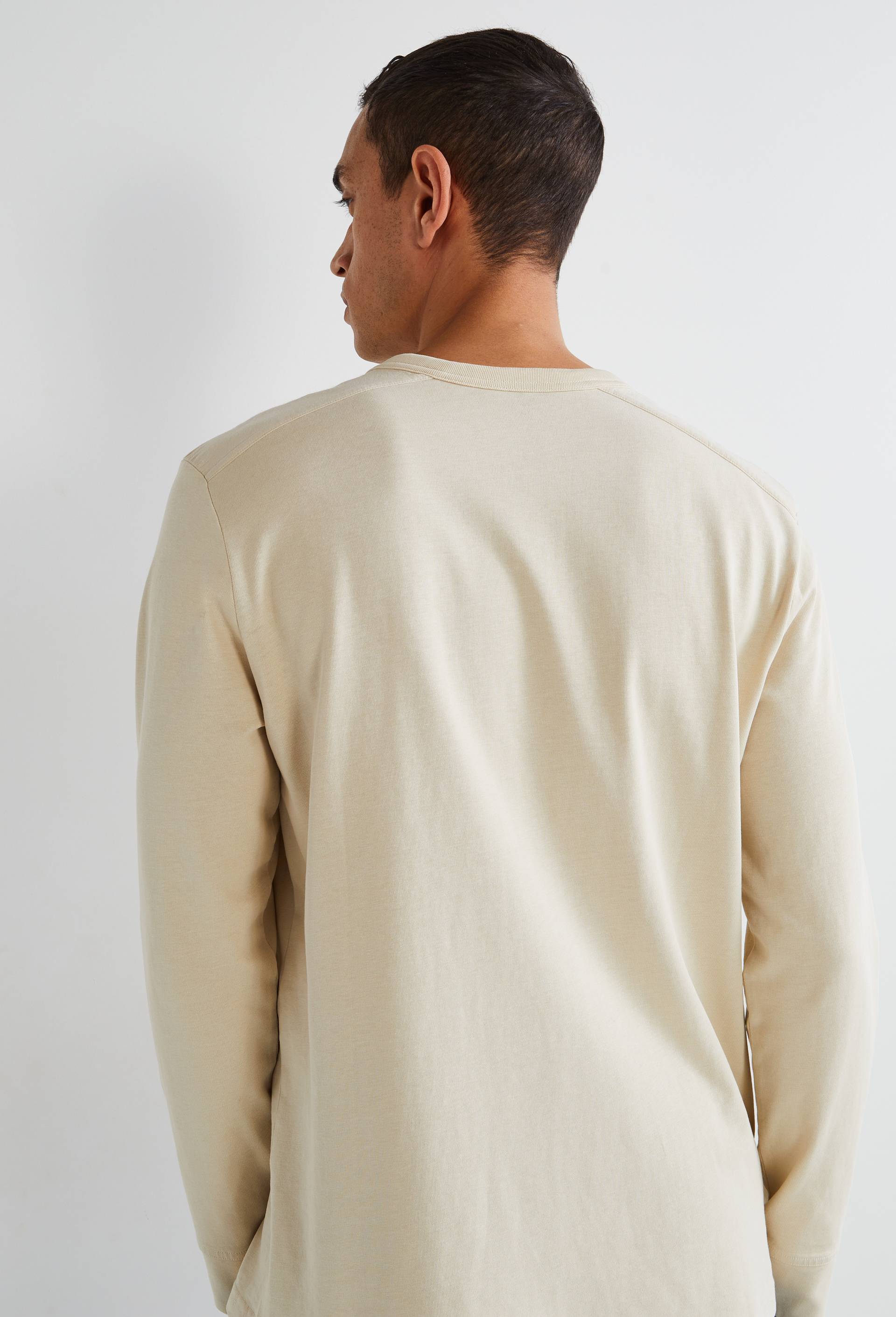 T-shirt manches longues col tunisien en coton BIO, Beige, large image number 1